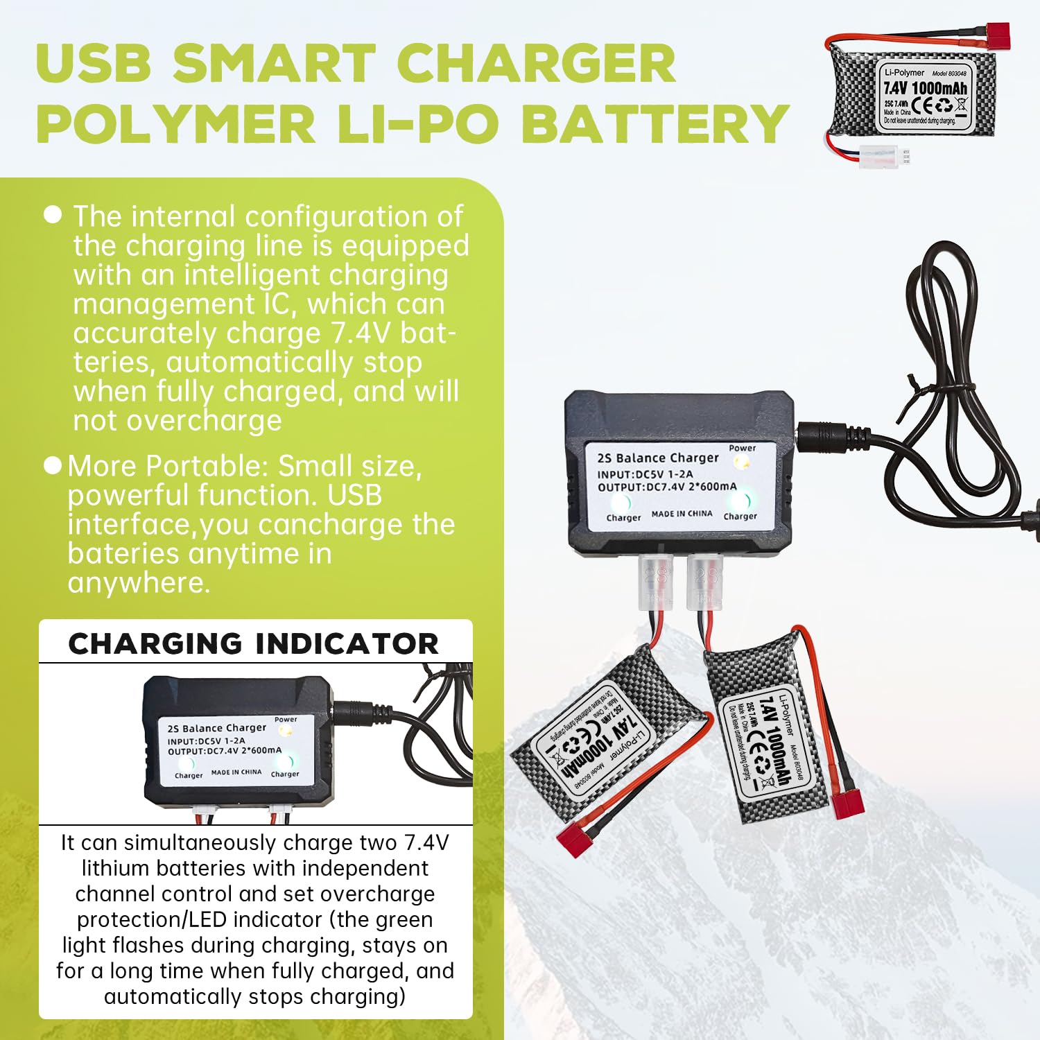 Batería 7.4V 1000mAh Con Cargador Para Coches RC Y Drones – Compatible Con 18858, 16889, Q901 Y Más