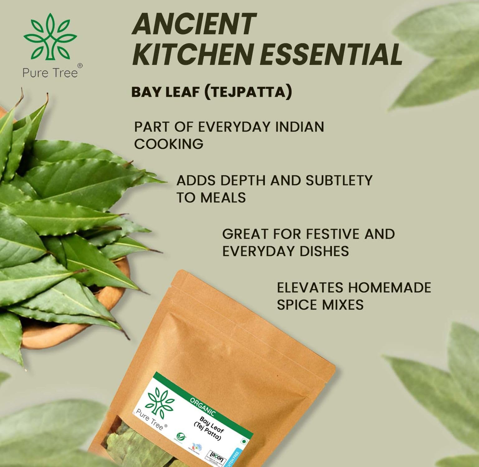 Pure Tree Certified Organic Tej Patta Leaves | 50 g | Bay Leaf | Whole Spices | Aromatic & Flavourful Biryani Leaf | Tejpatta Spice - Image 4 thumbnail