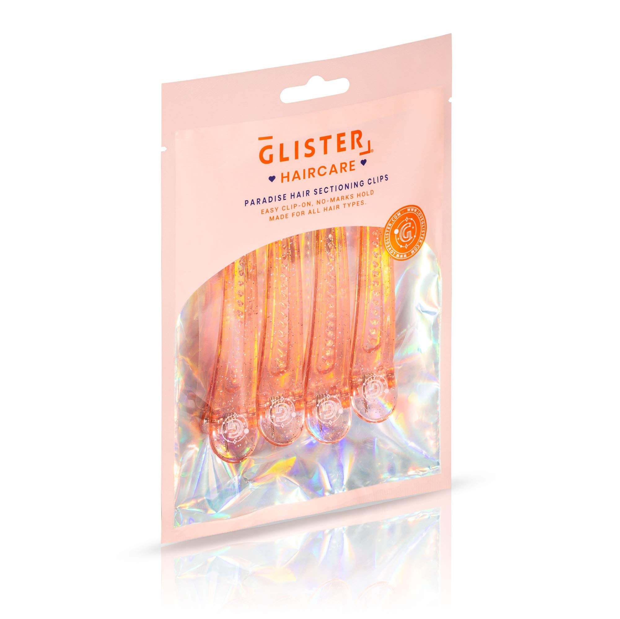 Glister Paradise Hair Sectioning Clips - Professional Salon Styling Clips (4-Pack, Orange)