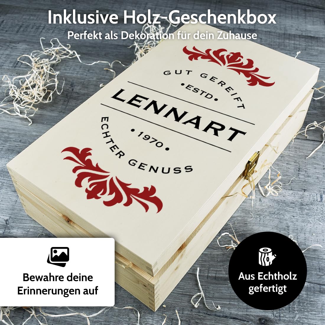 polar-effekt Weingläser 560 ml 2er-Set & Holzkiste mit personalisiertem Druck - Geschenk für Weinliebhaber - Gläser für Rotwein & Weißwein - extra spülmaschinenfest