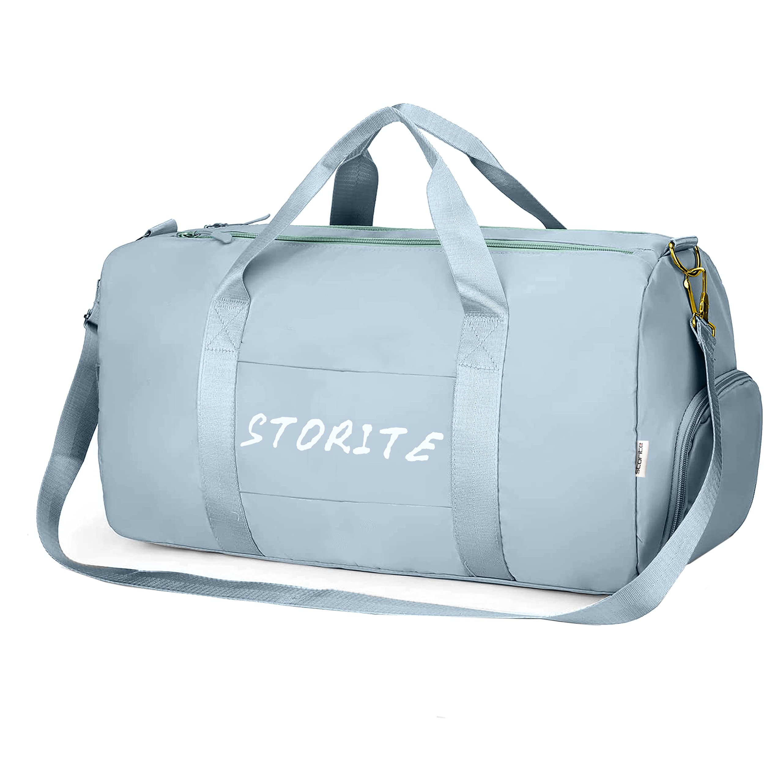 Storite 24L Travel Duffle Bag, Light Blue, 46x23x23 cm | Water Resistant Nylon, Spacious Storage, Shoe Compartment, Wet Pocket, Lightweight, Travel, Sports, Overnight Use