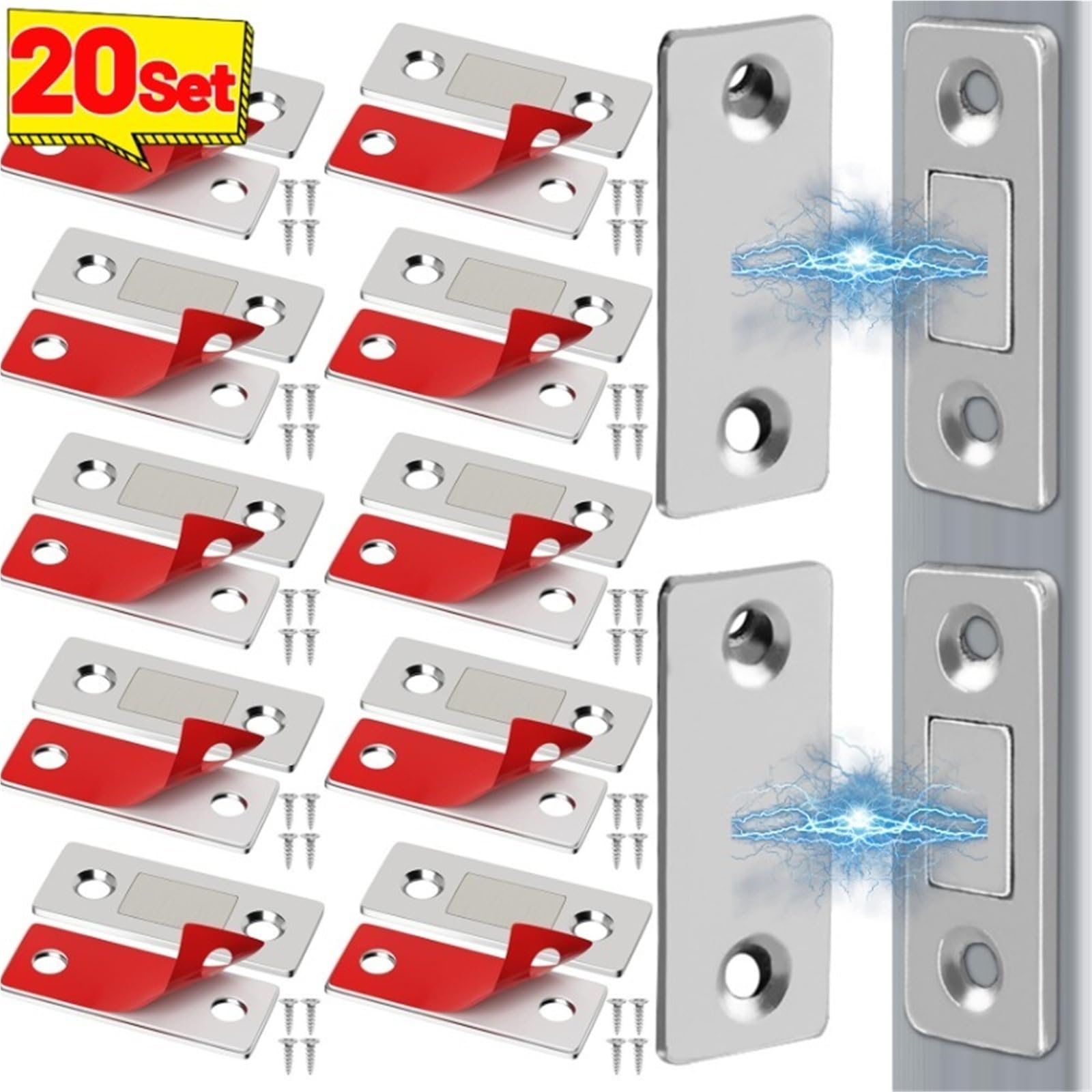 Cierre Armario Pestillo de cierre ventana for cajón muebles, parche autoadhesivo for tapón puerta, for armario doméstico(20 Set-Black)