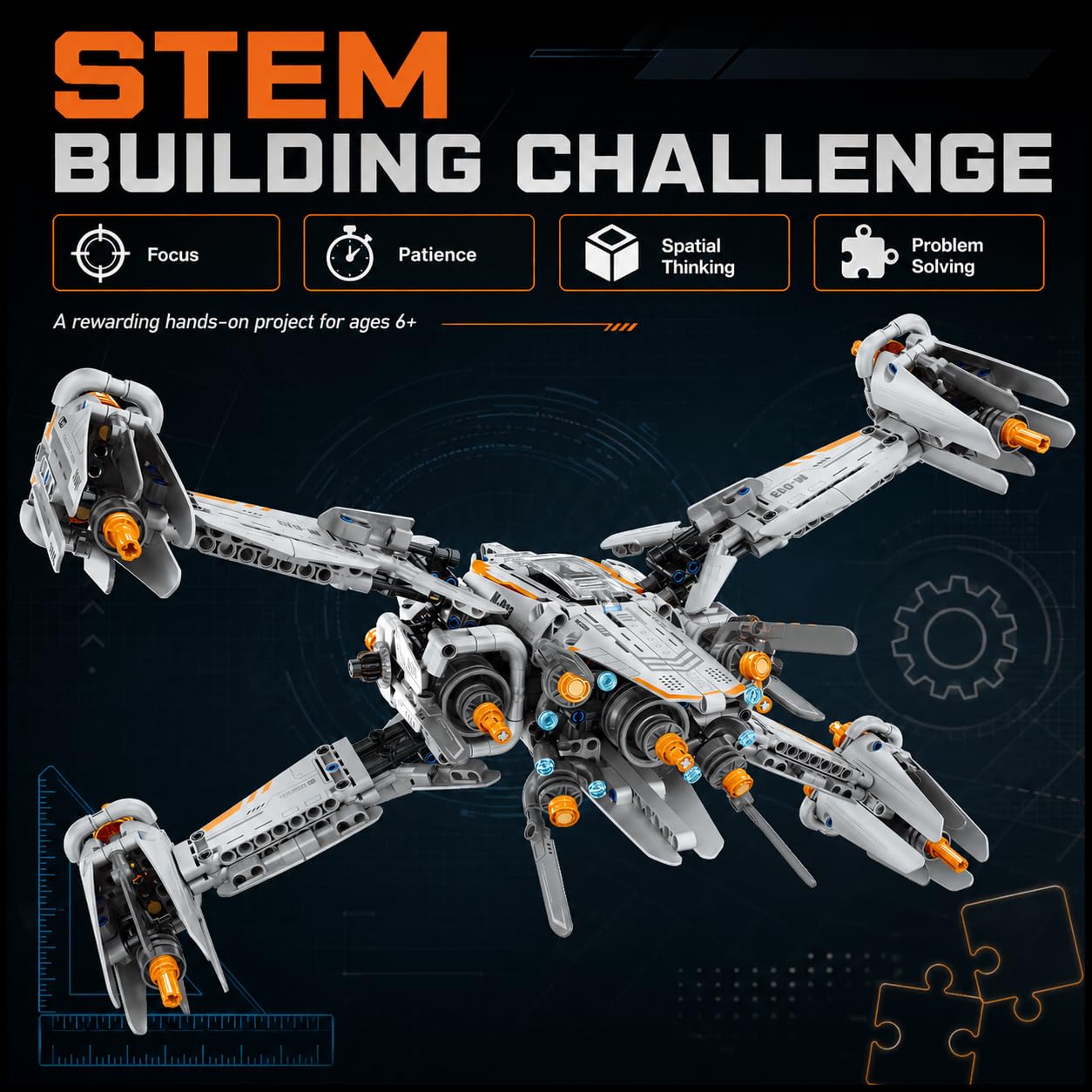 iM.Master - Nave Espacial Juguete X Warship - Bloques de Construcción Adultos Niños - Plataforma Exhibición y Transmisión Mecánica - 1018 Piezas 1:35 - Juegos Educativos Stem - Maqueta para Construir