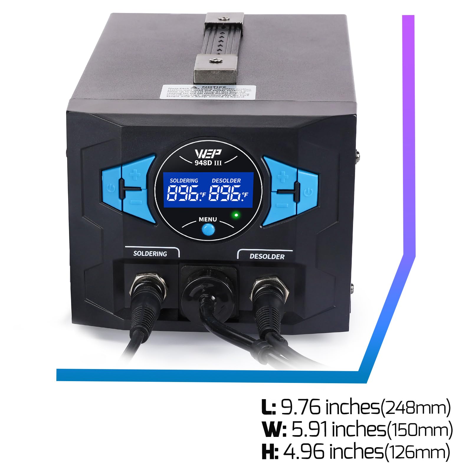 WEP 948D III - Estación de desoldadura de soldadura segura ESD 2 en 1 mejorada con pistola desoldadora de calentamiento rápido y soldador, modo de suspensión, apagado automático, calibración de