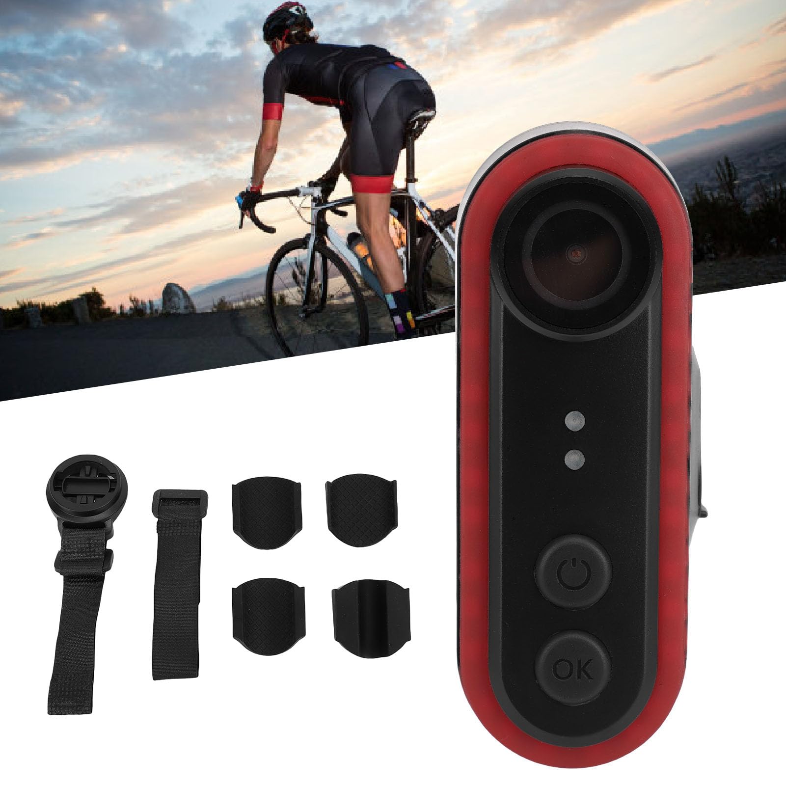 CHICIRIS Rowerowa Kamera z Roweru 1080p z światłem Ogonowym szerokość 150 Stopni Kąt Kątowy Sport Kamera IPX6 Wodna Woda Powodowa 3500 MAh (64GB)