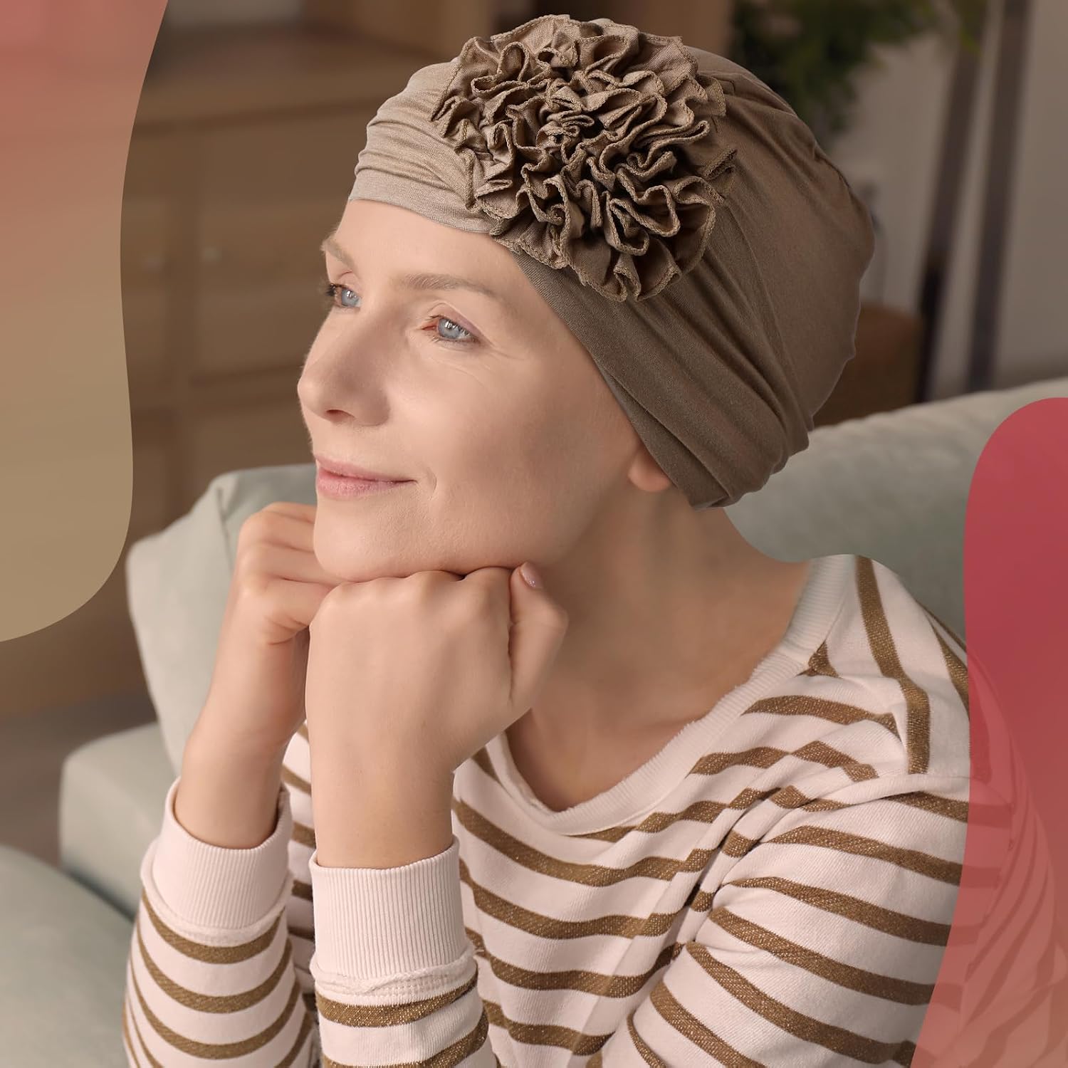 Geyoga 4 Pcs Chemo Turban Headwear for Women Soft Slouchy Cancer Headwear Elastic Sleep Cap with Flower Design image 2