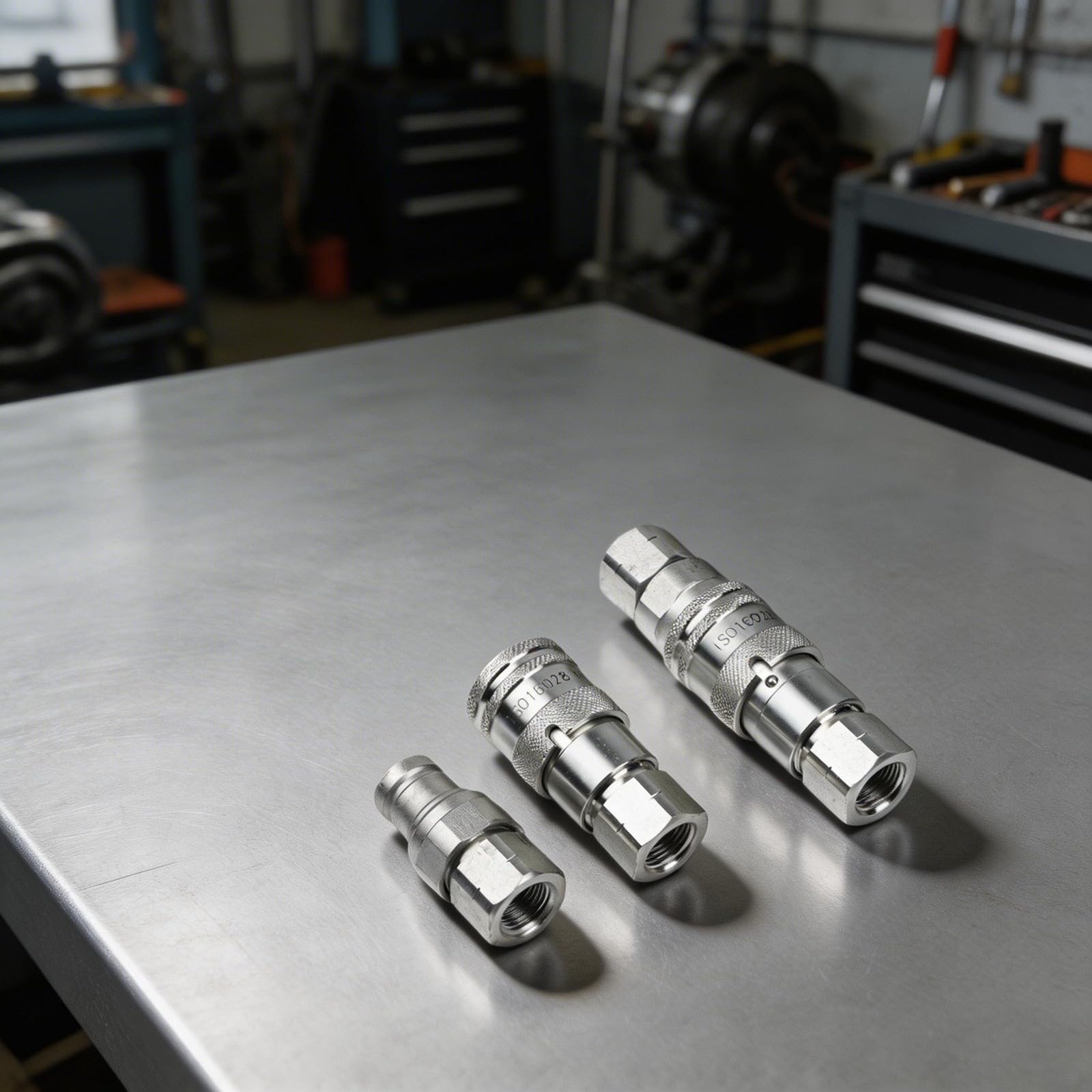 Lot de 2 coupleurs hydrauliques plats à connexion rapide avec capuchon pour une compatibilité d'équipement hydraulique robuste (NPT3/8)