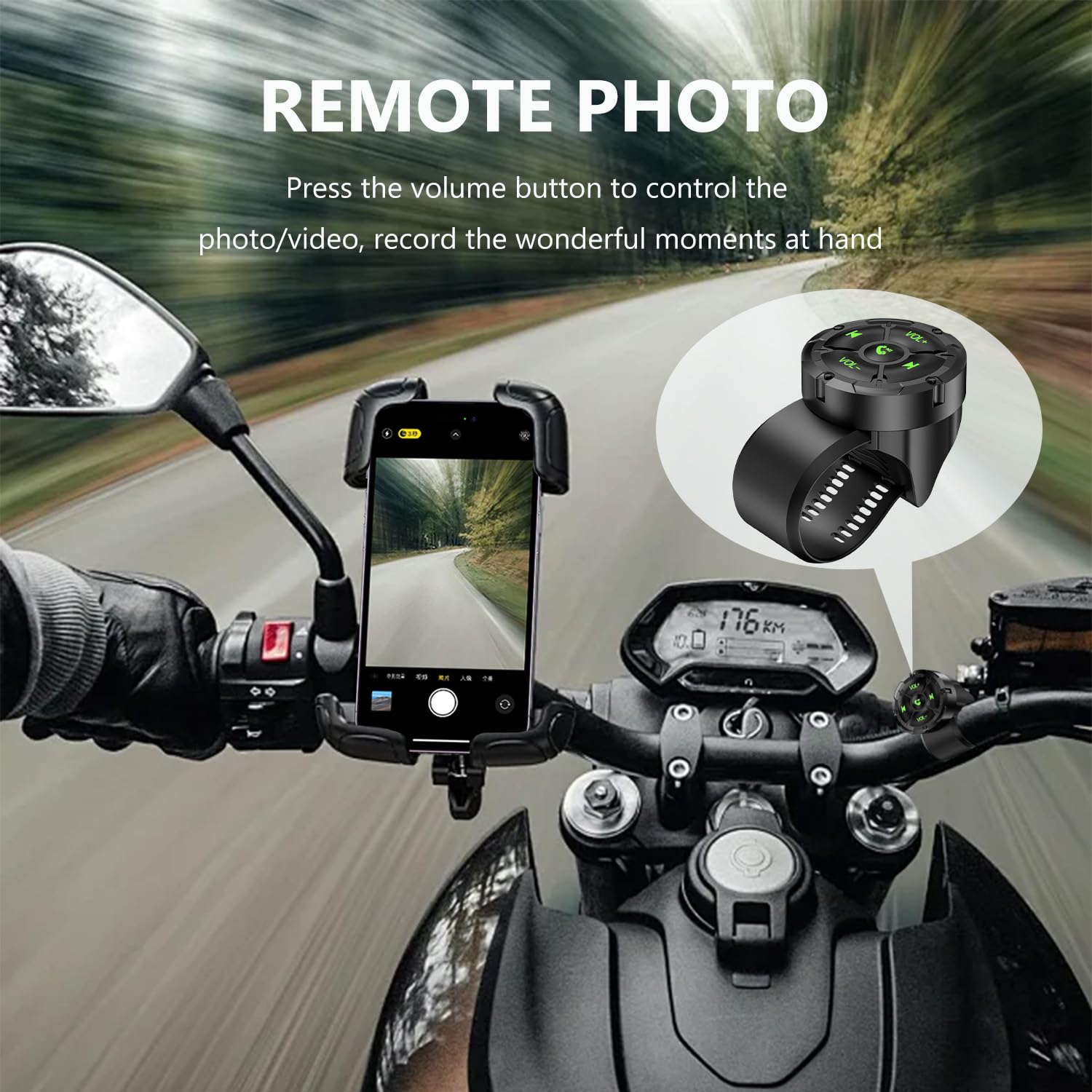 Mando a distancia Bluetooth con botón multimedia, inalámbrico, impermeable, control de música | Botón de control inalámbrico Bluetooth para volante compatible con teléfono inteligente para coche o motocicleta