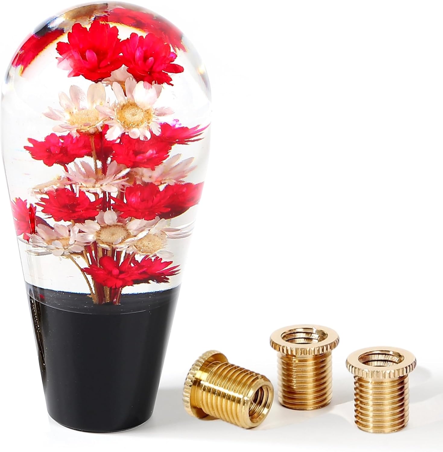 Flower Shift Knob Shifter Knob Gear Shift Knob Shift Lever Knob Car Gear Stick Head Unique Shift Handle Fit Most Automatic Manual Vehicles Trucks Round Shaped (Black Shaft White × Red)