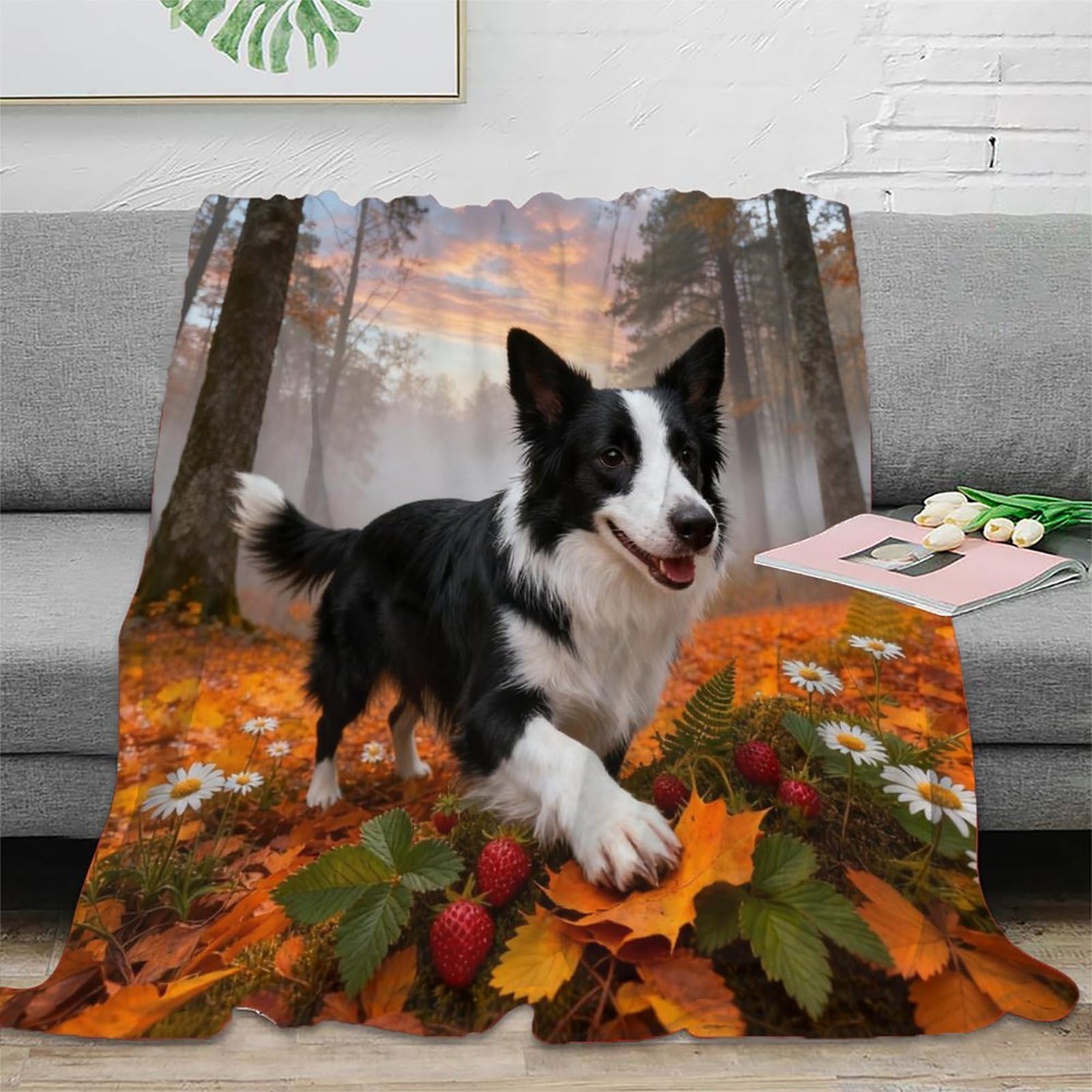 WXLWHR Border Collie Fleece Throw Blanket, Super Soft & Cosy Flannel, Woods Blanket, For Camping, Travel, And Cozy Nights Creative Gift For Adults/Kids 70x80inch(180x200cm)