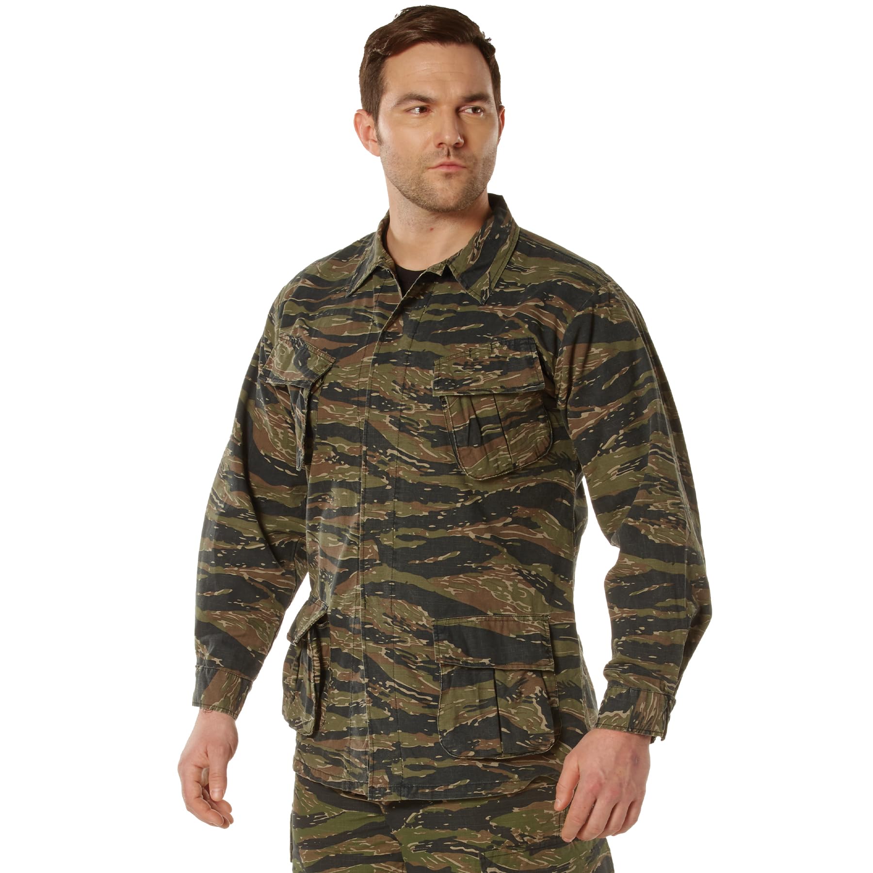 Rothco Men's Tiger Stripe Vintage Vietnam Era Fatigue Shirt L Tiger Stripe Camo