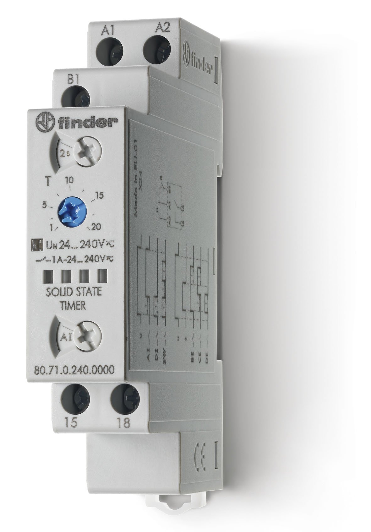 Finder 807102400000PAS - Relé temporizzato statistico modulare, multifunzione e multitensione 1 NO 1A da 24 a 240 Vac/dc, da 0,1 secondi a 24 h
