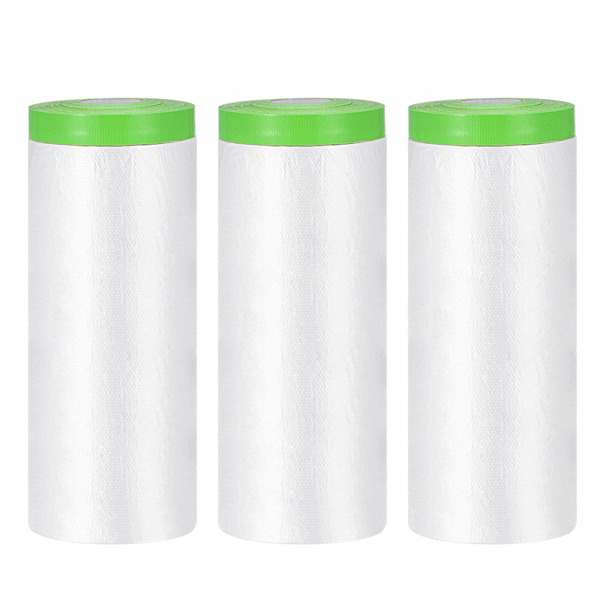 uxcell Pre-Taped Masking Film, 4.9 ft x 82ft x 0.6", Plastic Drop Cloth with High-Tack Painters Tape for Outdoor Painting Protection 3Pcs