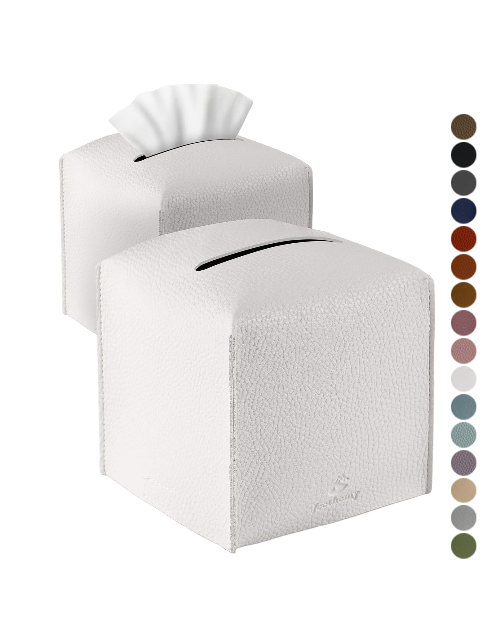 Jeethemy White Tissue Box Cover, Square Pu Leather Tissue Box Holder, Modern Tissue Case Facial Paper Organizer Dispenser，5X5x5'',Double