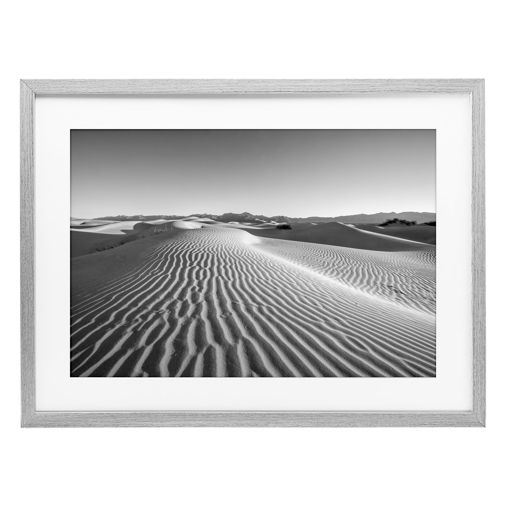 Stupell Industries Greyscale Desert Dunes with Sand Ripples, Minimal Landscape Wall Art for Living Room, 17 x 23 Inch Framed Matted Print Under Glass, by Jon Evan, Made in USA Gift