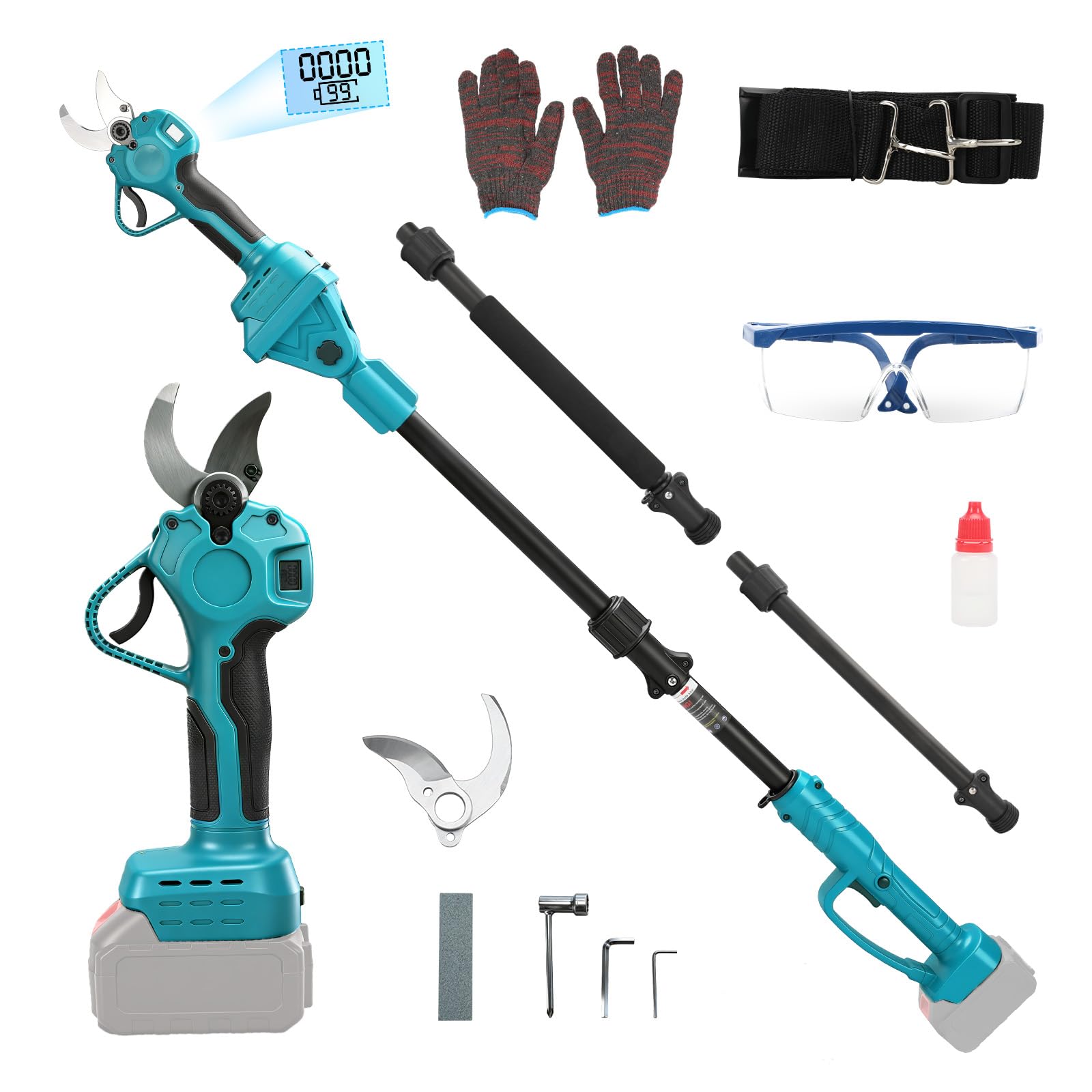Tijeras de Podar Eléctricas 2 en 1 con Pértiga compatible con Makita 18 V baterías, Tijeras de podar Corte de 15-35 mm, Palo Telescópico 2M, Jardinería y Poda para Árboles (sin batería) | Tijeras de podar eléctricas sin escobillas, corte de 15 – 35 mm, pa