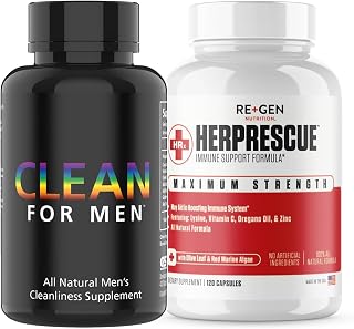 Re+Gen Nutrition Clean for Men Fiber & Outbreak Support Supplement, Digestive Health Support & Cold Sore Care for Adults, Natural Supplements for, Constipation, Stool Softeners, Helps Cleanse Body,