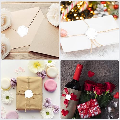 Miniatura 4 de NACHLYNN 600 cuentas de cera de sellado octágono, cuentas de sello de cera blanca con 1 cuchara de fusión y 4 velas de té para tarjetas de