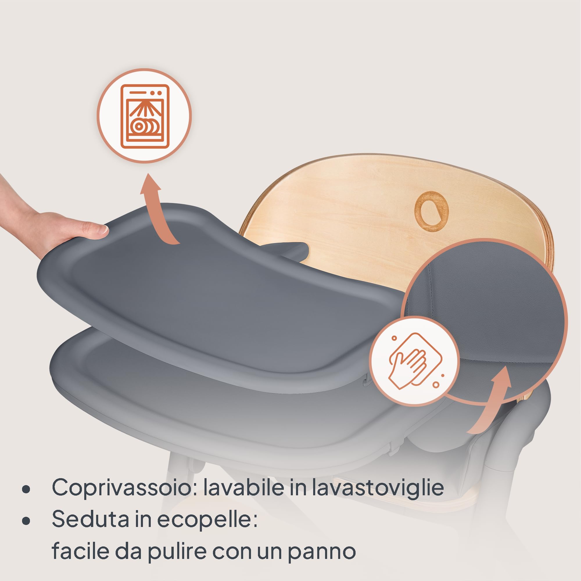 LIONELO Celia Seggiolone Pappa in Legno per Bambini da 6 Mesi e Adulti | Evolutivo per Bambini e Adulti fino a 90 kg, Poggiapiedi Regolabile e Cintura di Sicurezza a 5 Punti