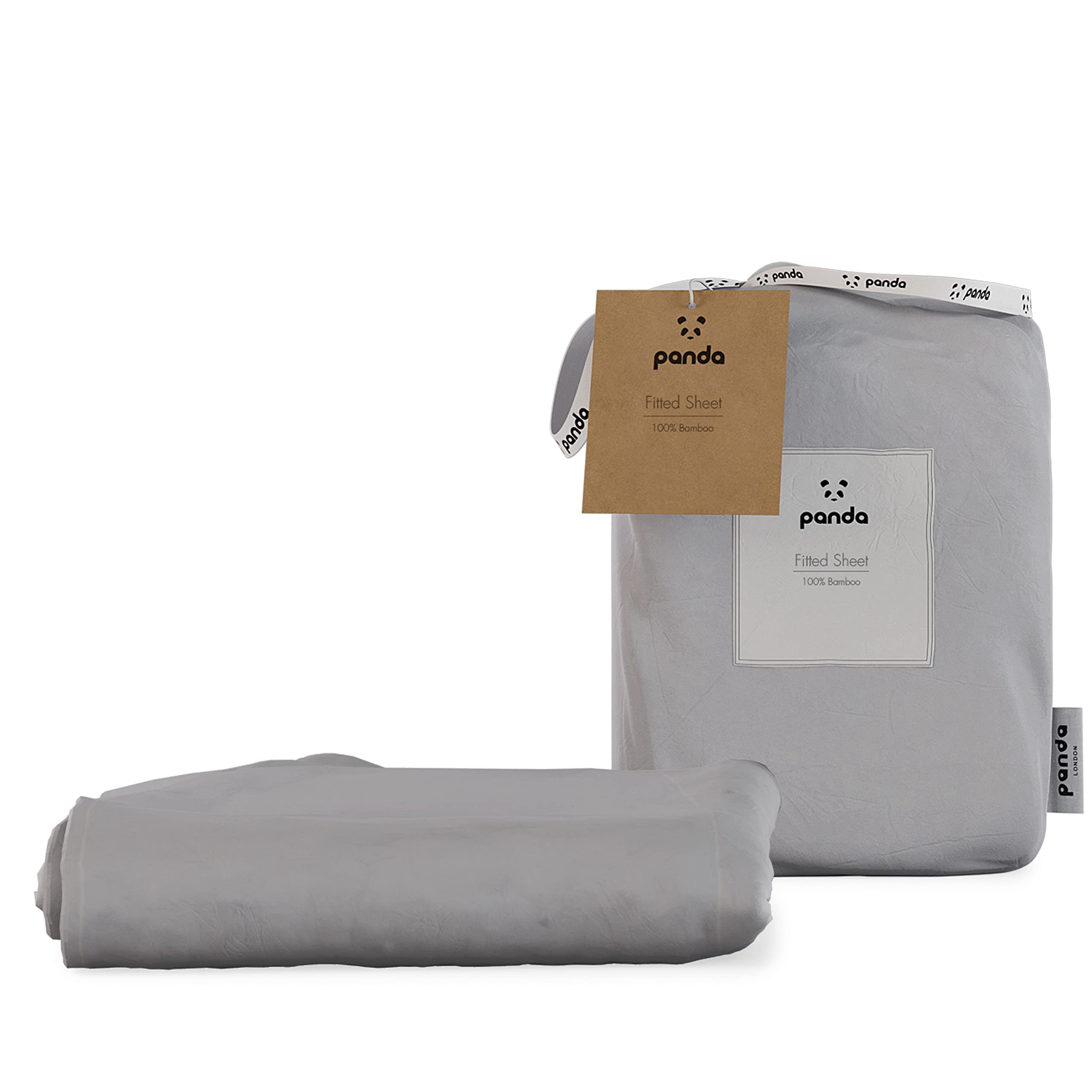 Panda 100% Bamboo Fitted Sheet (Quiet Grey, UK Double) (135 x 190 + 32 cm)