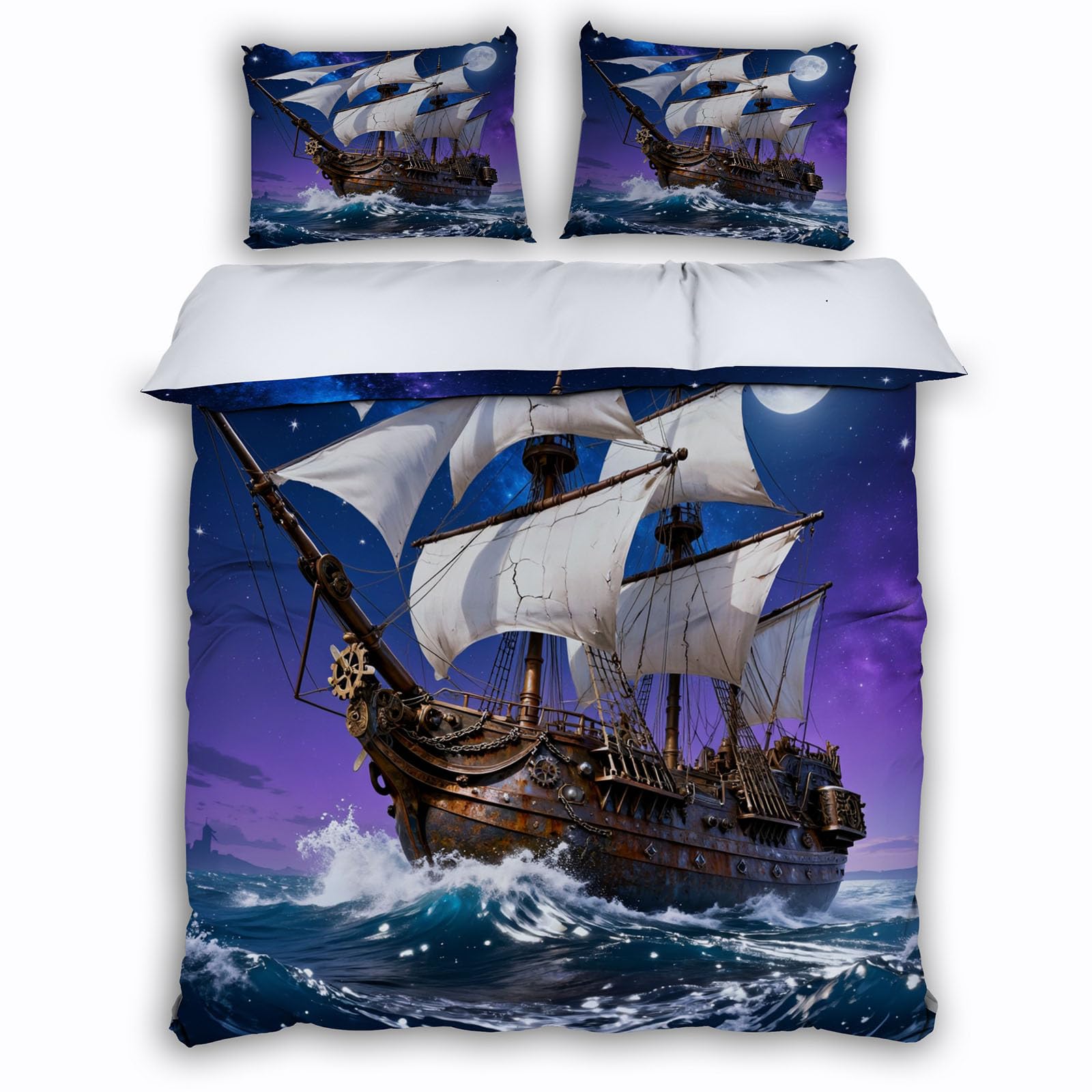 Housse de couette voilier pour chambre d'enfant passionné d'océan et de voyages