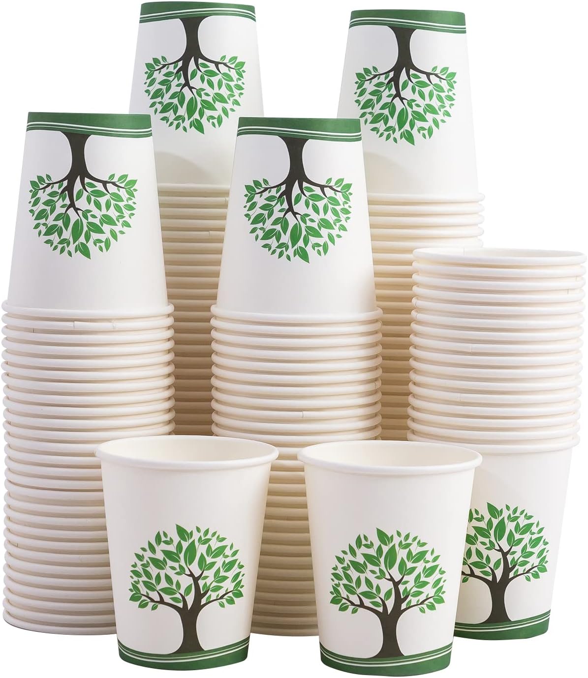 Clawsoff [200 Pack] 8 oz Paper Cups, Disposable Coffee Cups, Hot/Cold Beverage Drinking Cup for Water, Juice, Tea, Perfect for Office, Party, Home, Travel（Tree）