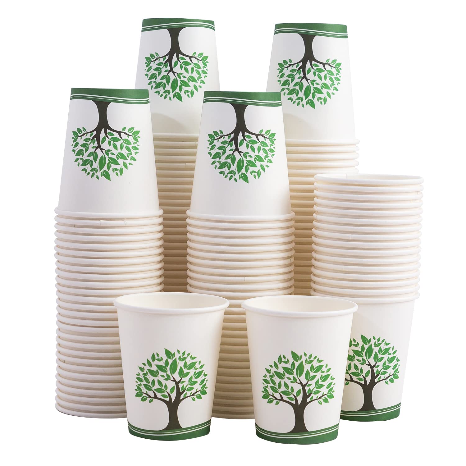 Clawsoff [200 Pack] 8 oz Paper Cups, Disposable Coffee Cups, Hot/Cold Beverage Drinking Cup for Water, Juice, Tea, Perfect for Office, Party, Home, Travel（Tree）