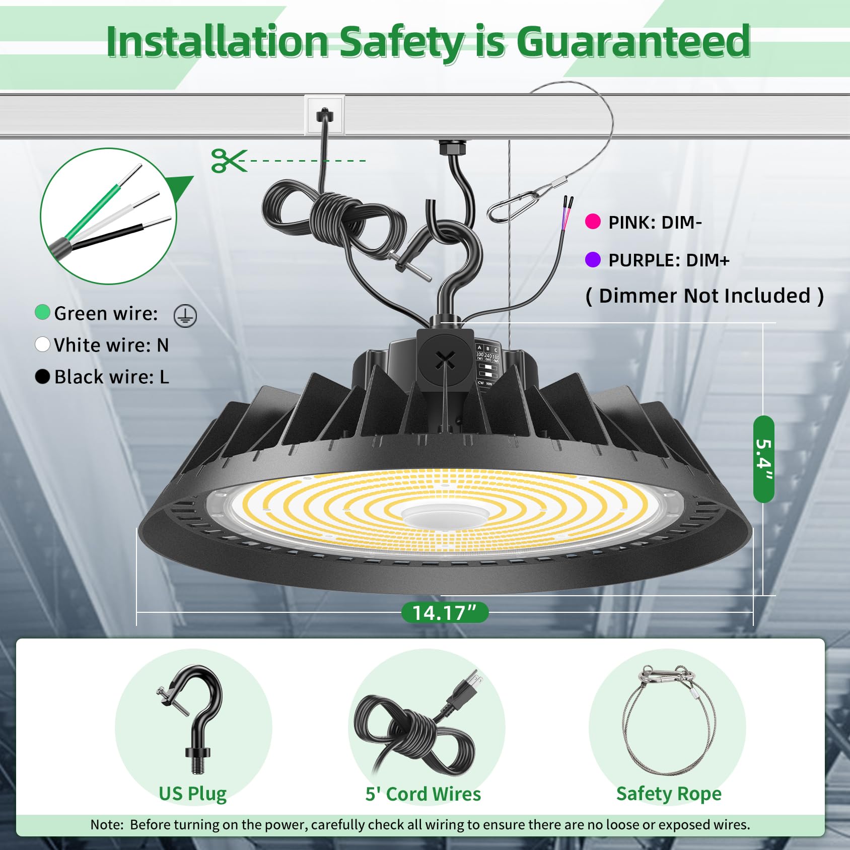 9 Pack UFO LED High Bay Light 300W 240W 200W Adjustable 3 Color Brightness Adjustable 0-10V Dimmable DLC — view 8