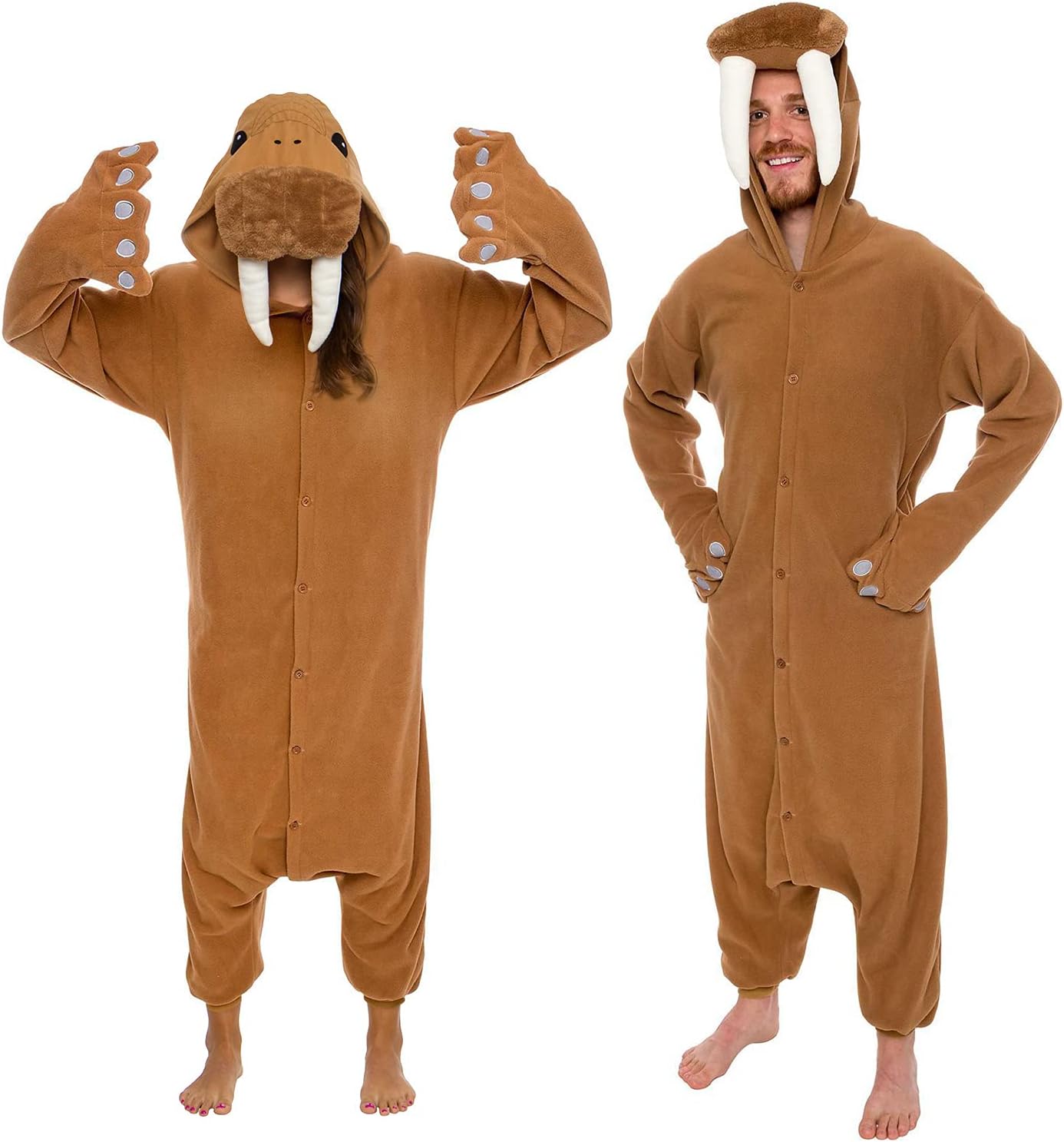 Silver Lilly Unisex Adult Animal Pajamas - Plush One Piece Halloween Walrus Animal Costume