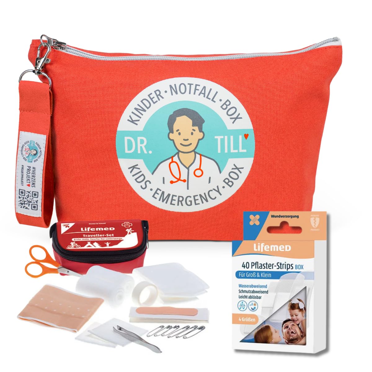 Dr. Till Kindernotfallbox MODULAR | 156 Teile | inkl. Reise-Set & Pflaster Strips Box - Erste Hilfe Set für Zuhause & unterwegs