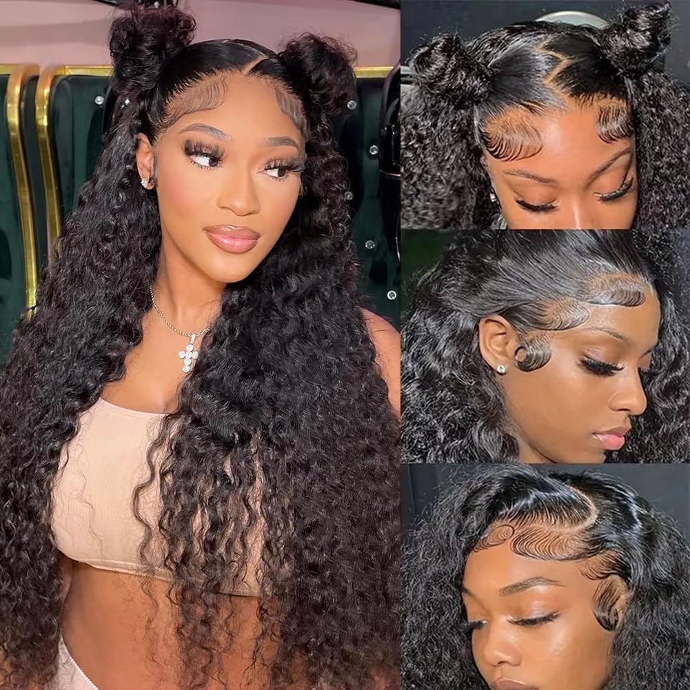 20 Inch Deep Wave Lace Front Wigs Human Hair 13x6 HD Transparent Human Hair Lace Front Wigs for Women 180 Density Deep Wave Frontal Wigs with Baby Hair Pre Plcked