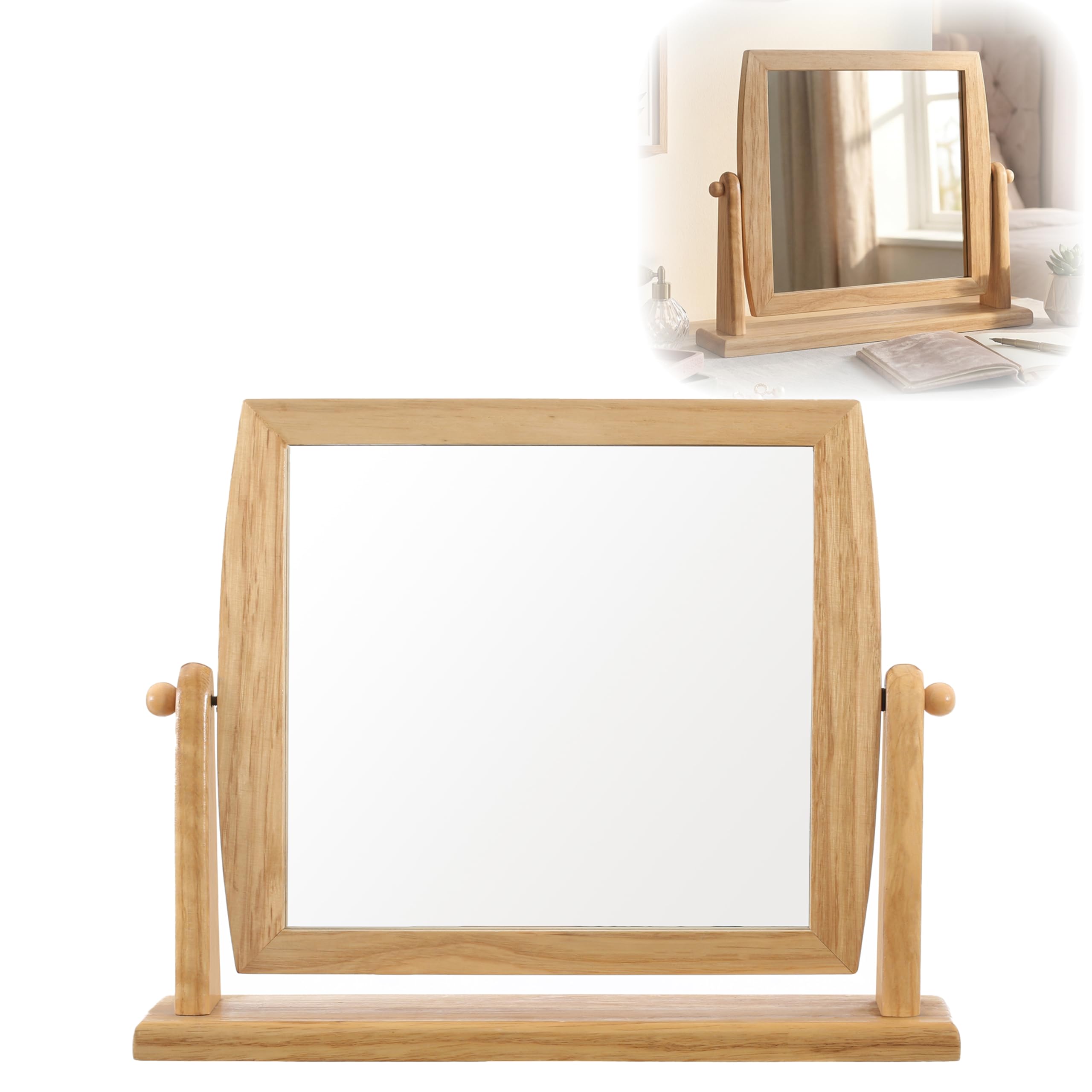 Essentials By Premier Light Beauty Mirror Wooden Frame Swivel Natural