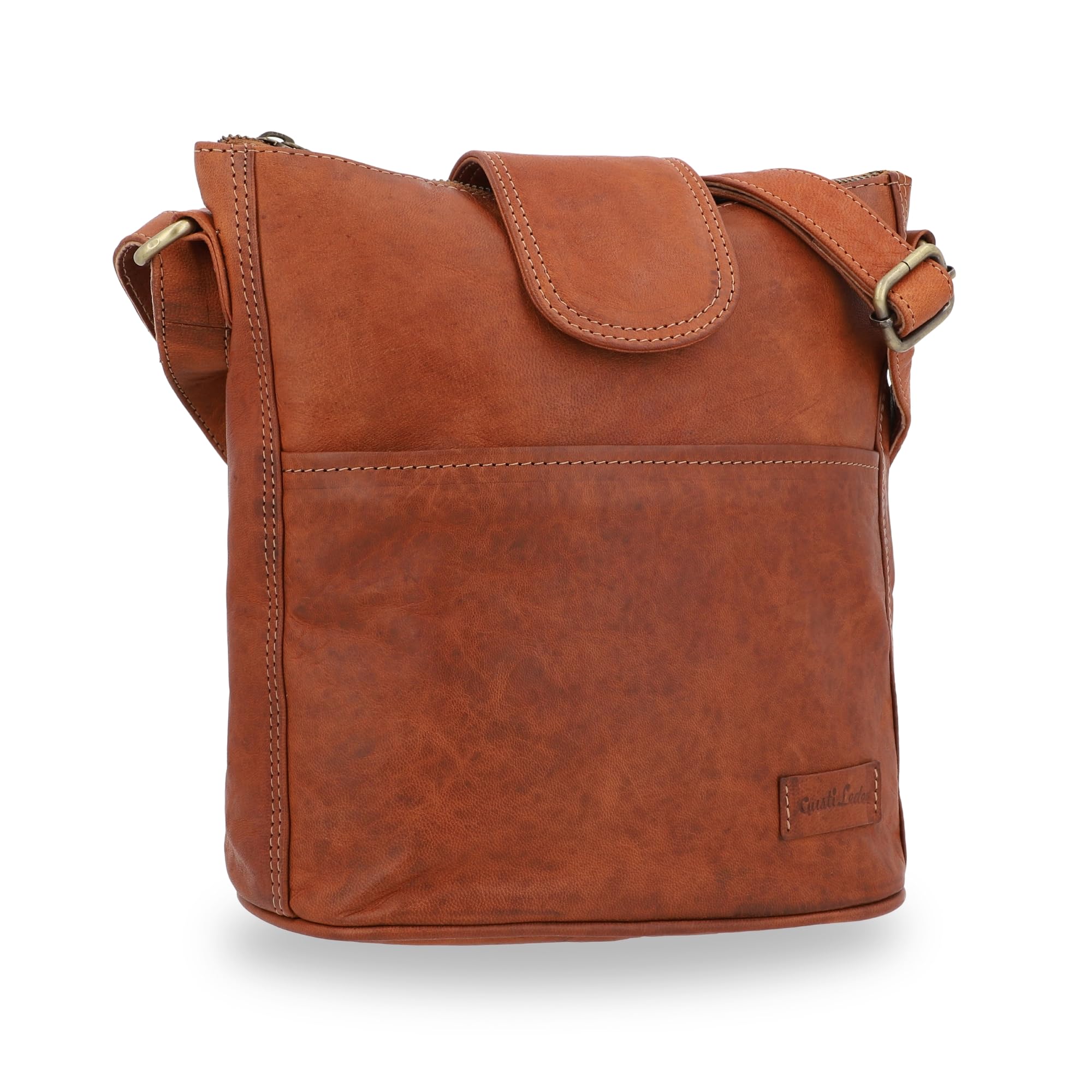 Gusti Leder Umhängetasche - Jaqueline S Vintage Shopper Leder, Crossbody Bag Damen aus echtem Ziegenleder, verstellbarer Riemen, Braun