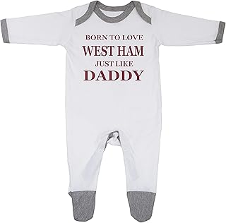 Cheekytots Novelty & Special Use Clothing,Novelty,Bodysuits & One Pieces 'Born To Love West Ham Just Like Daddy' Baby Boy Girl Sleepsuit Gift Designed and Printed in the UK Using 100% Fine Combed Cotton