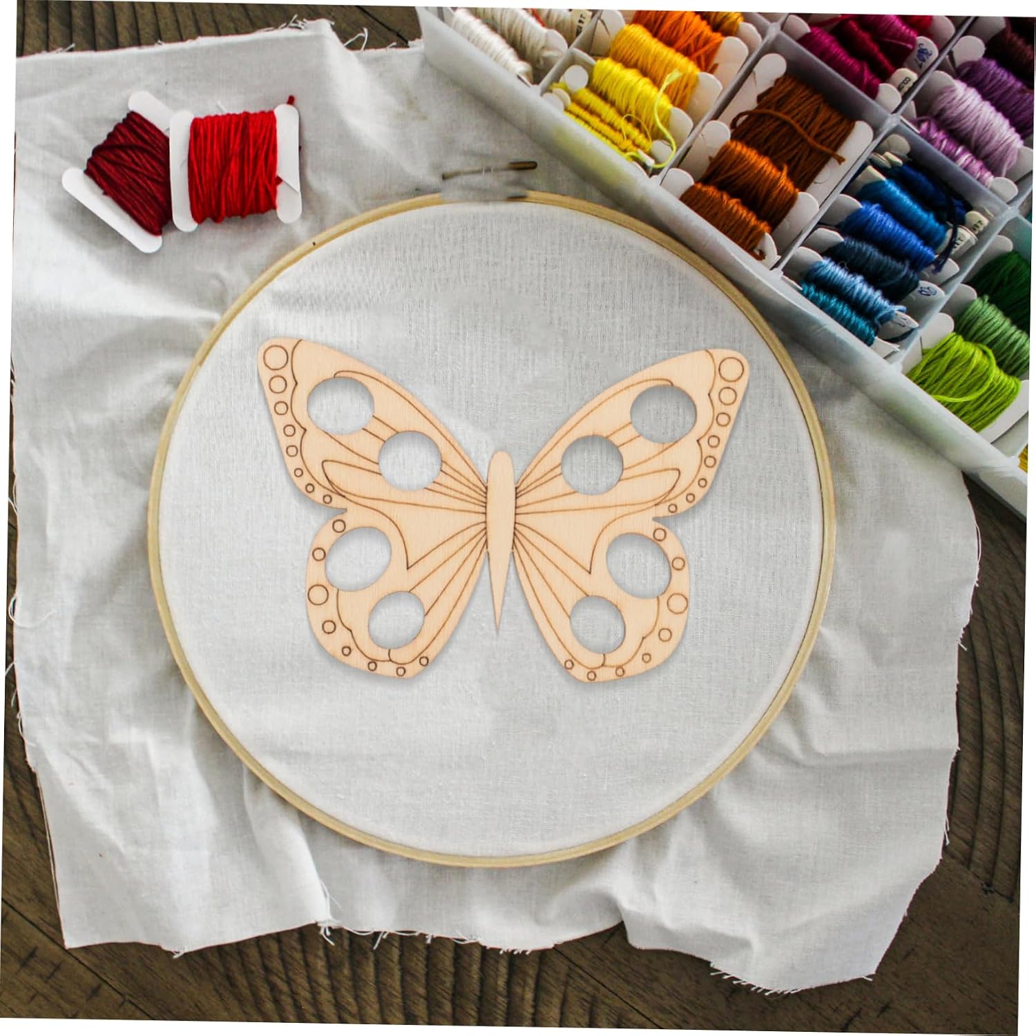 NUOBESTY 2pcs Wooden Thread Organizer for Embroidery Cross Butterfly Shaped Winding Plate Practical Storage for Crafting and DIY Projects