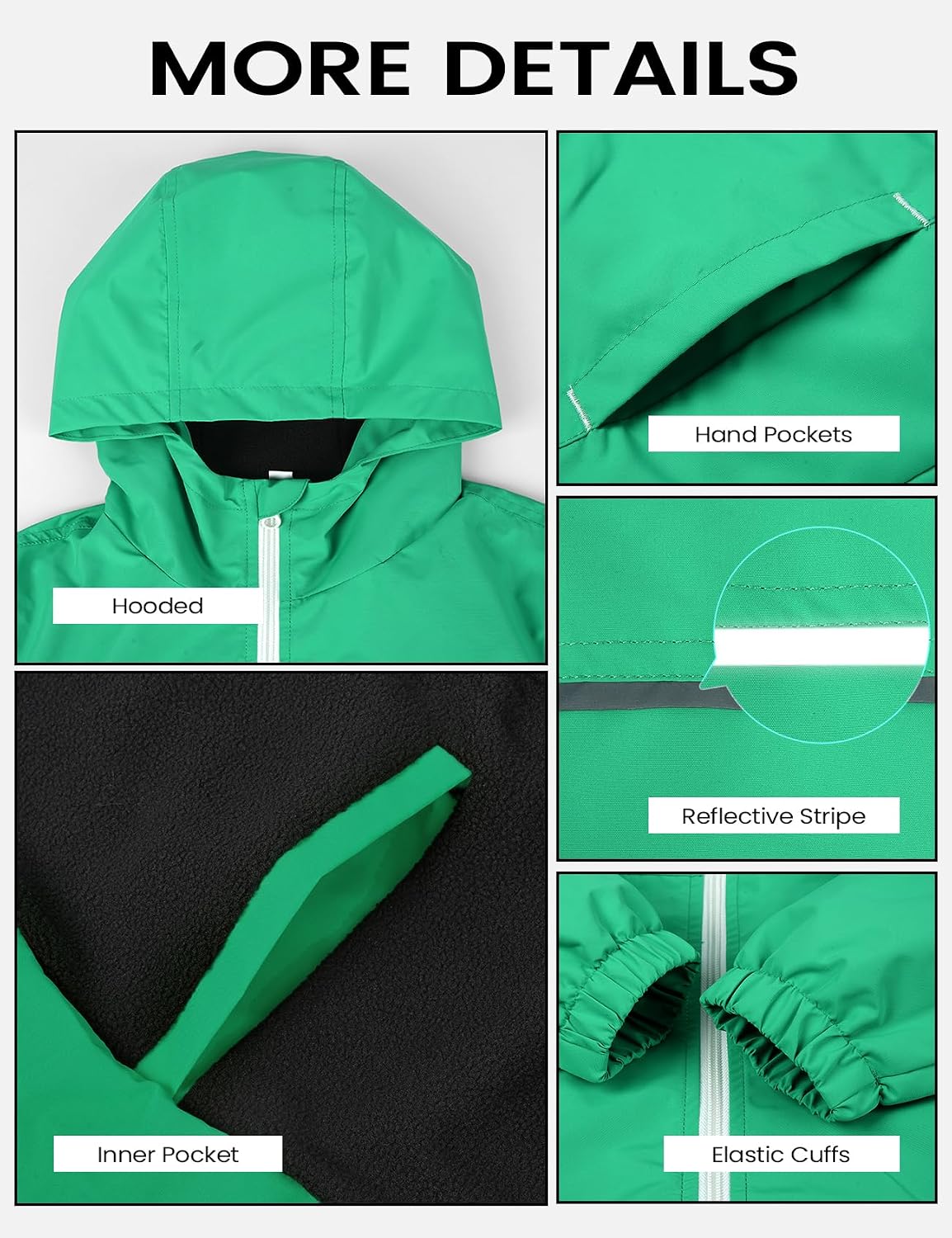 Wyeysyt Boys Rain Jackets Waterproof Hooded Fleece Raincoats Lightweight Windbreakers Jackets for Kids