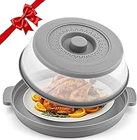 Saebume Collapsible Microwave Splatter Cover with Anti-Scald Base - 10.7" Vented Lid, Multi-Use Colander & Tray for Large Plates (Gray)