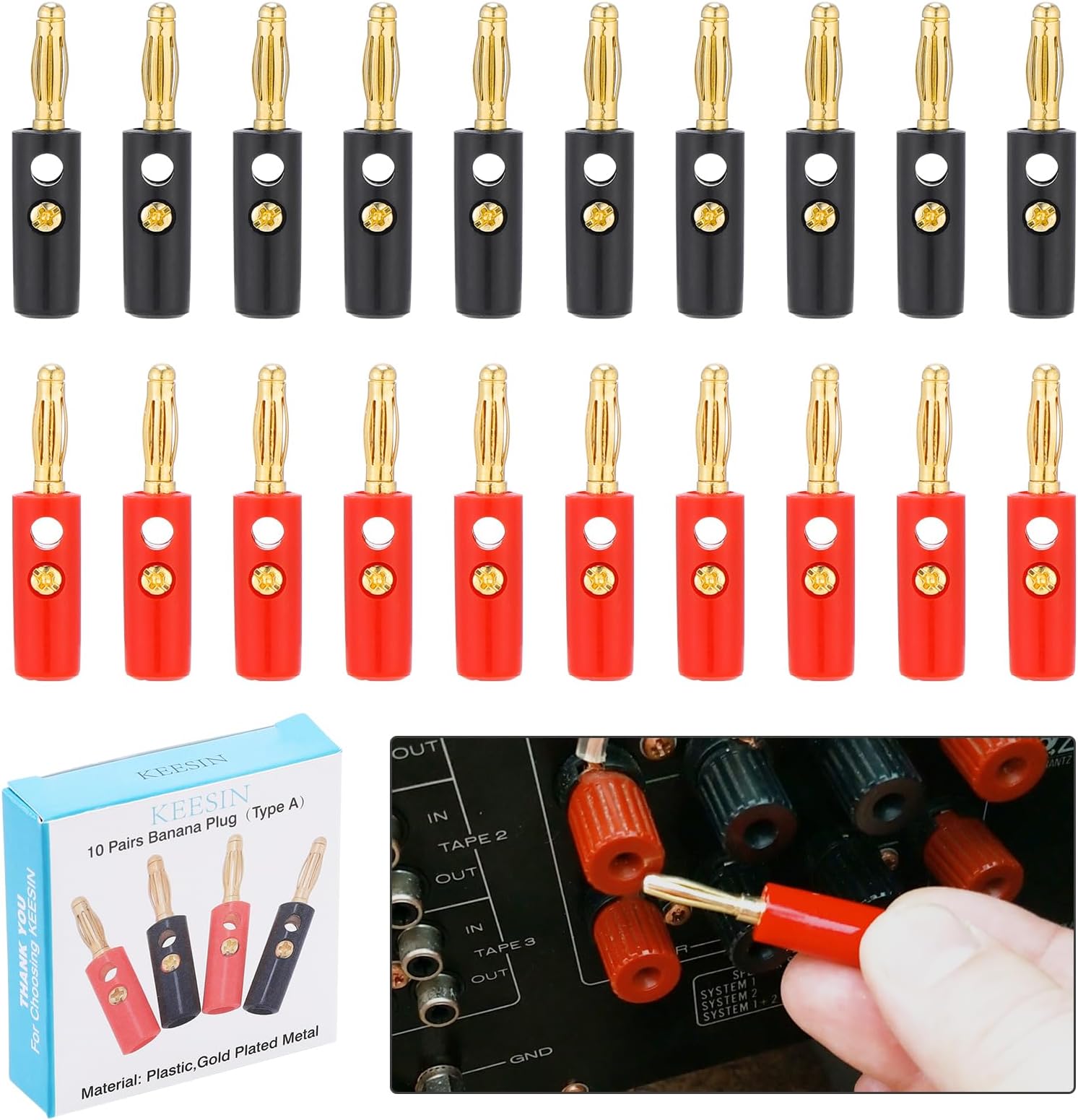 10 Connettori Banana Da 4 Mm In Plastica Nichelata – Spinotti Per Cablaggio Amplificatori, Inverter, Morsettiere – Nero E Rosso - 6