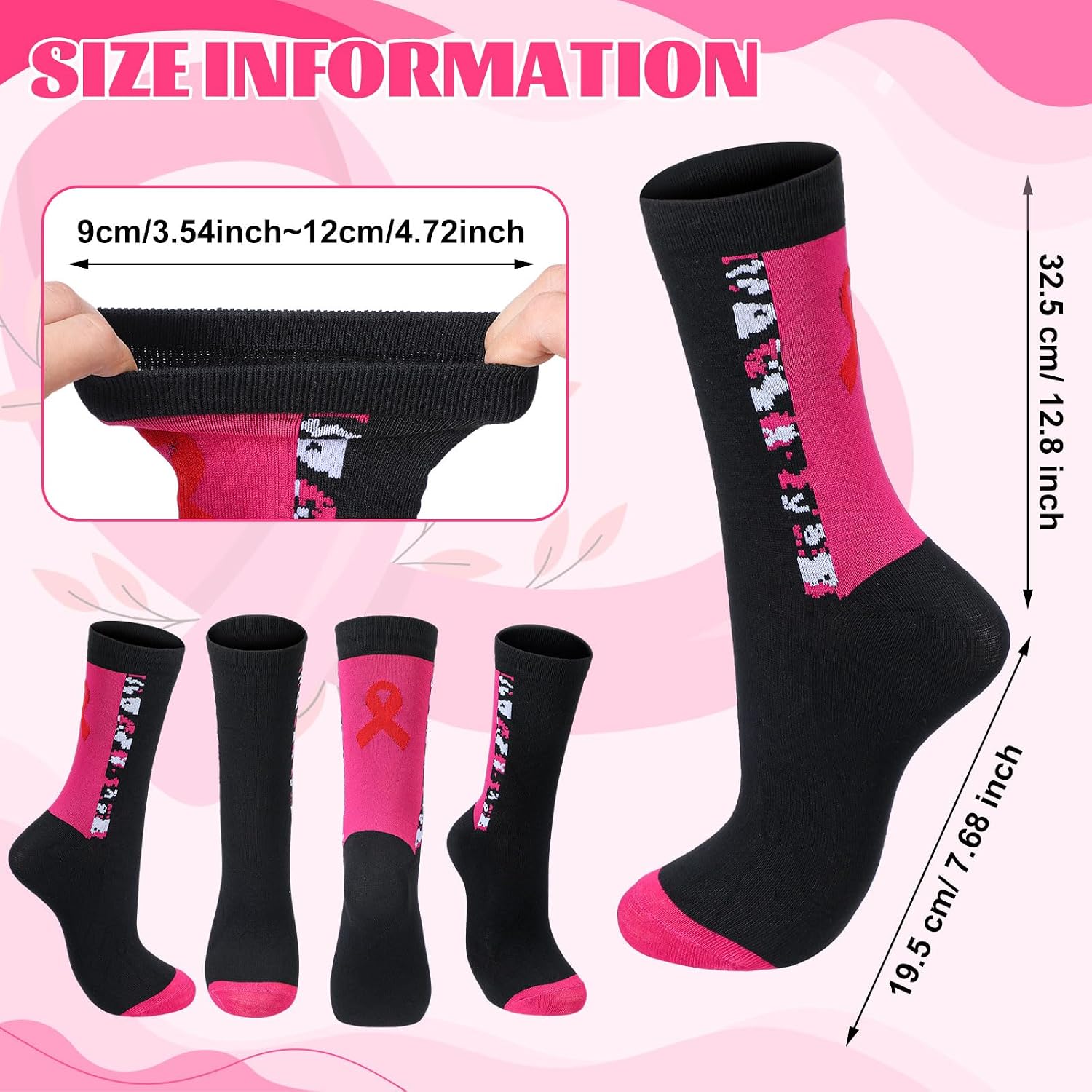 60 Pairs Breast Cancer Awareness Socks Hot Pink Ribbon Crew Socks Bulk Pink out Day Breast Cancer Awareness Support Volleyball Football Team Support Gifts Fundraising Event Items for Youth Women Men