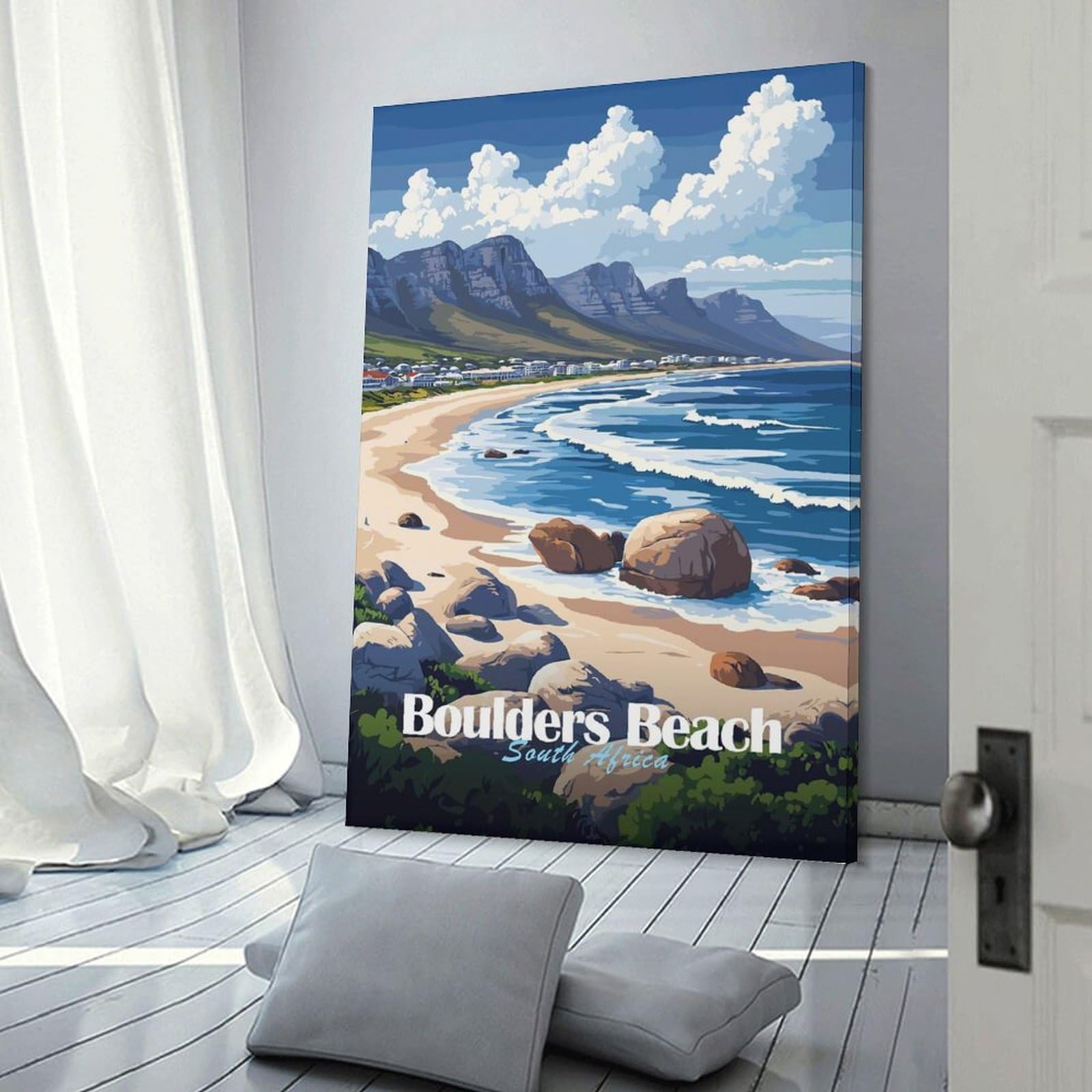 Junmoney Home Decor Wall Art Boulders Beach, South Africa, 20x30inch(50x75cm), for Flats, Guest Rooms Or Compact Rooms, Wall Decor with Flexible Room Appeal