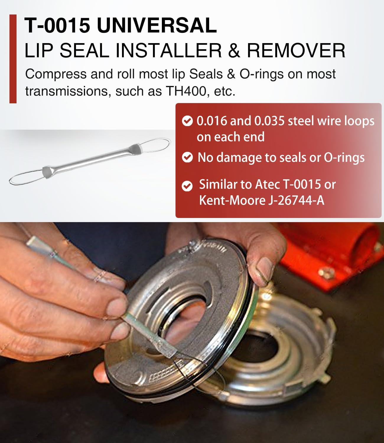 J-8763-B Transmission Small Engine Holding Fixture Tool Kit with Base & T-0015 Universal Lip Seal Installer Remover For Transmissions: 180C(3L30), 200, 200C, 200-4R, 250, 250-C, 350, 350-C, 375, etc