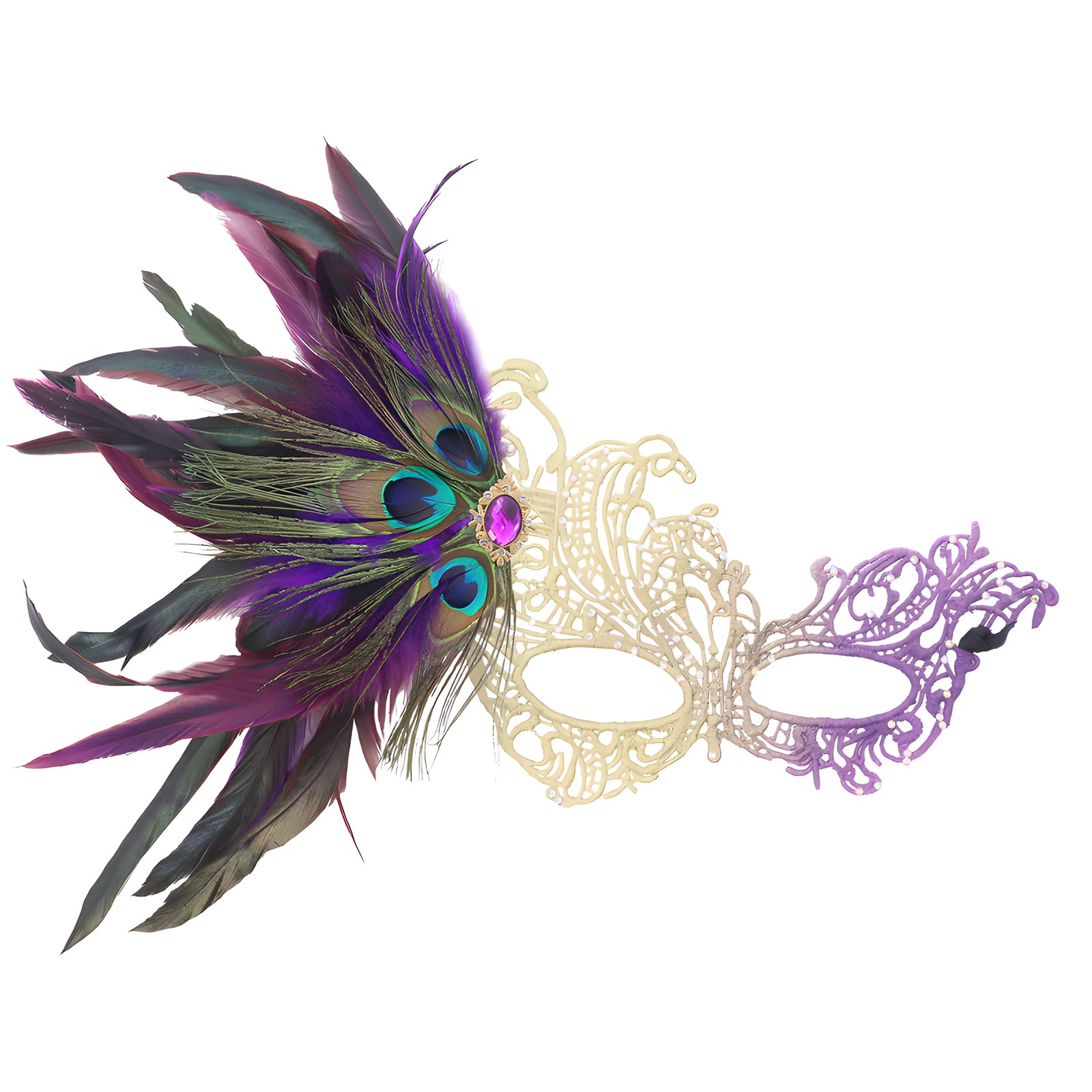 shirylzee Lace Feather Masquerade Mask for Women, Elegant Masquerade Ball Masks, Ladies Half Face Eye Mask, Gras Masks for Halloween Evening Prom Ball (Purple)