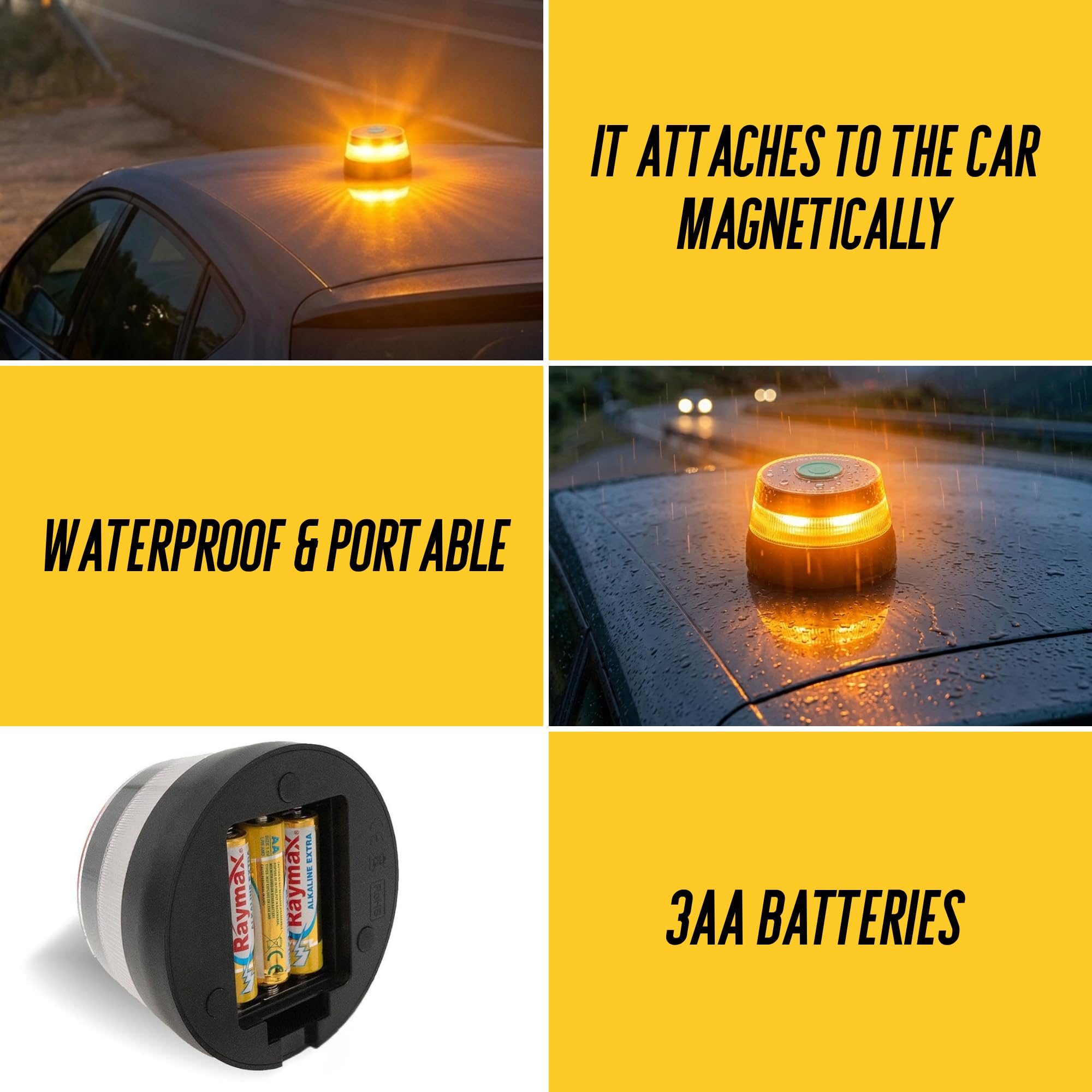MAGIC SELECT 2x Luz de Emergencia V16 DGT 3.0 Homologada con Geolocalización para Señalización en Carretera, Coche y Moto, Luz Intermitente Naranja 360º, Base Imantada, Incluye 6 Pilas AA.