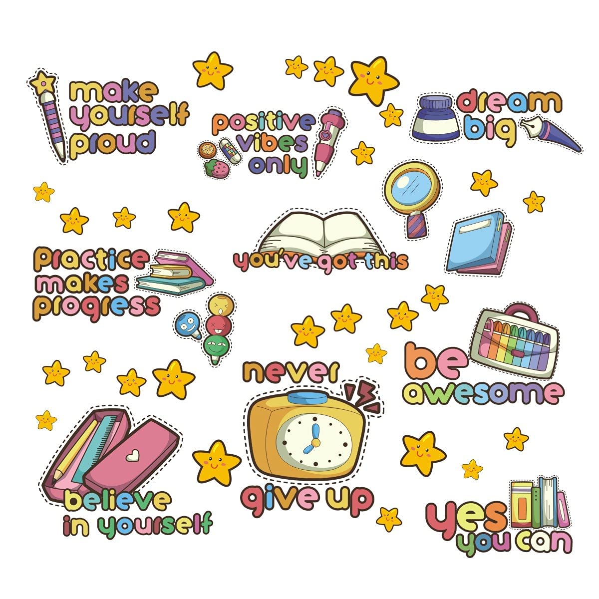 TOARTi Colorful Quotes Classroom Wall Stickers,Inspirational Quotes Wall Stickers, Motivational Phrases Never Give Up-Dream Big Sticker,School Wall Art for Classroom Kids Room Nursery…