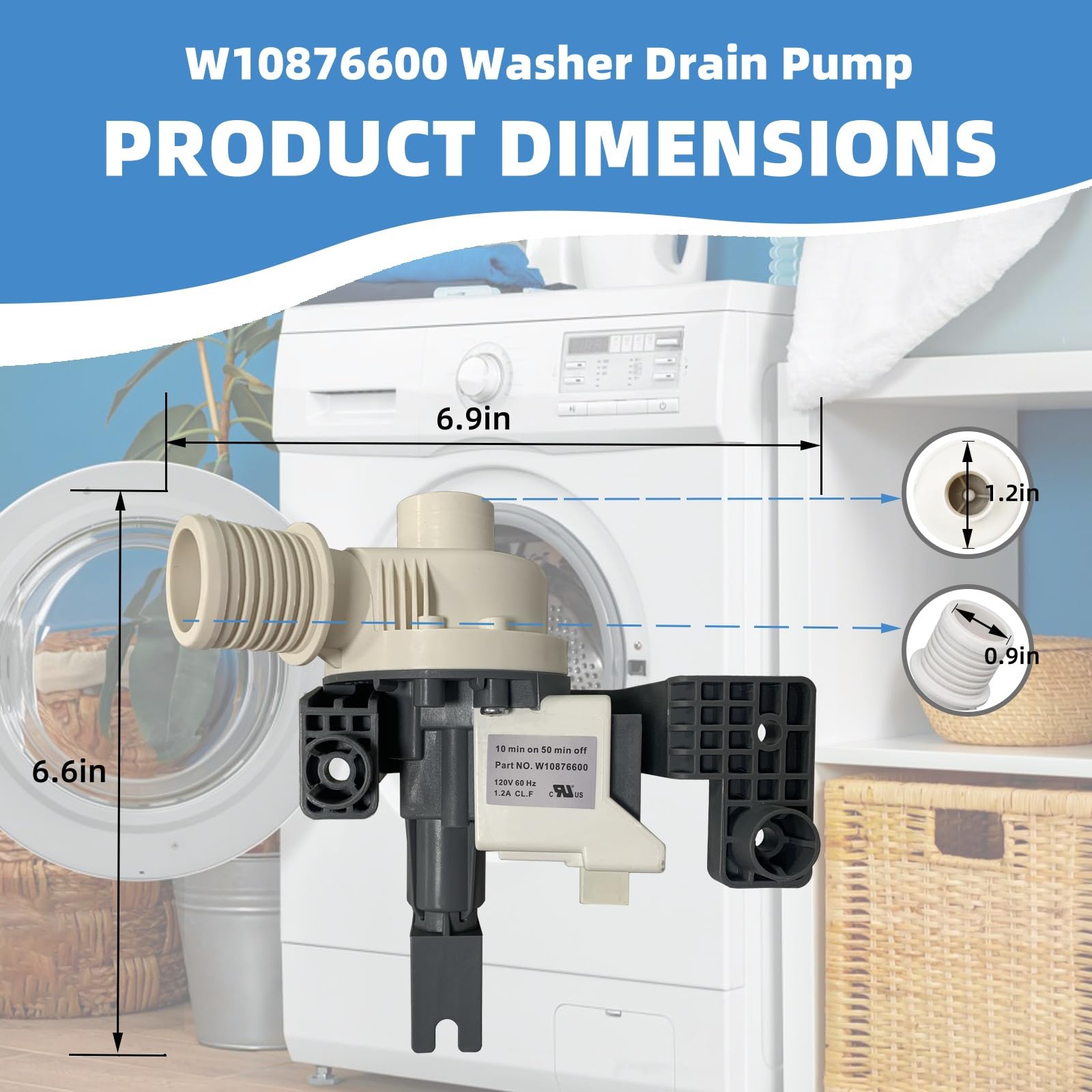 Drain Pump Compatible with Whirlpool Washer Drain W10727777 W10876600