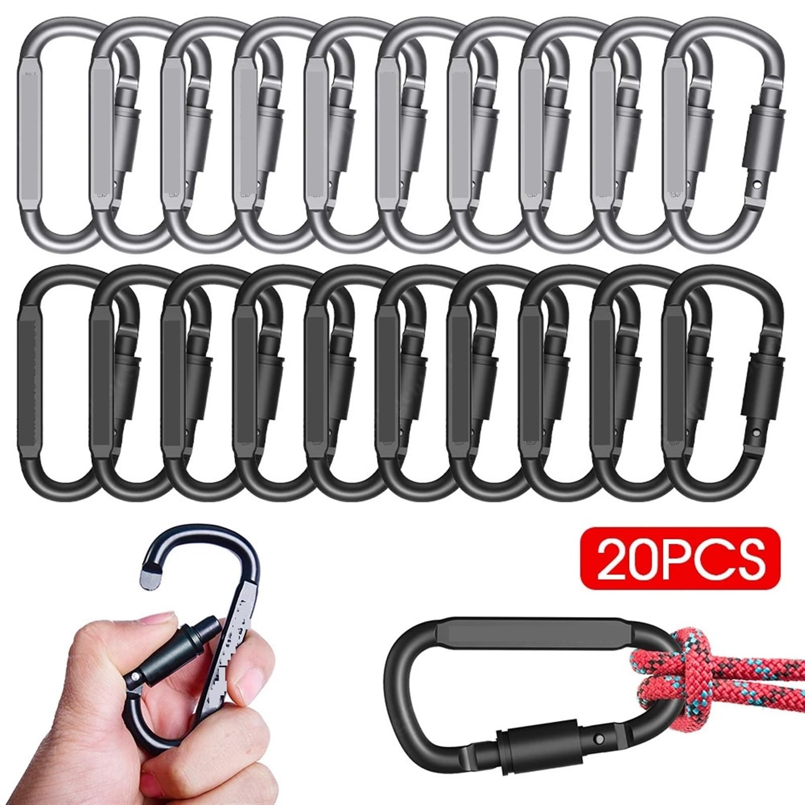 Moschettoni 2-20 pz Mini Moschettone Pinze in Lega di Alluminio D-Ring Fibbia A Molla Snap Clip Ganci Portachiavi Moschettone for Le Chiavi Strumenti di Arrampicata(Grey 2PCS-01)