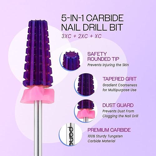 Miniatura 6 de PANA Broca de carburo de uñas 5 en 1 Uso de rotación bidireccional para zurdos y diestros acrílico de eliminación rápida o gel duro vástago de