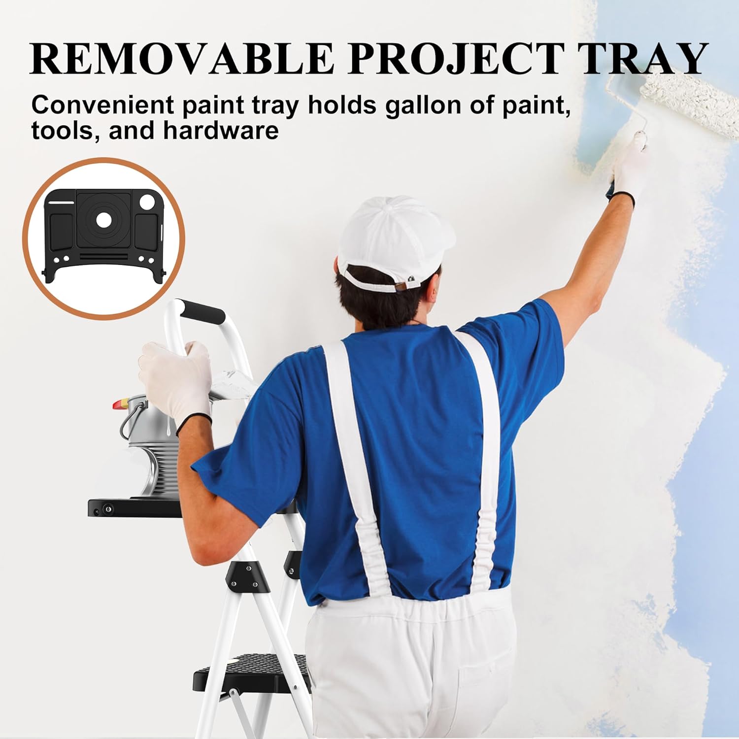 HBTower 4 Step Ladder, Folding Step Stool with Tool Platform, Convenient Handgrip Sturdy Steel Ladder, 330lbs/150 kg Max Load, White - Image 6