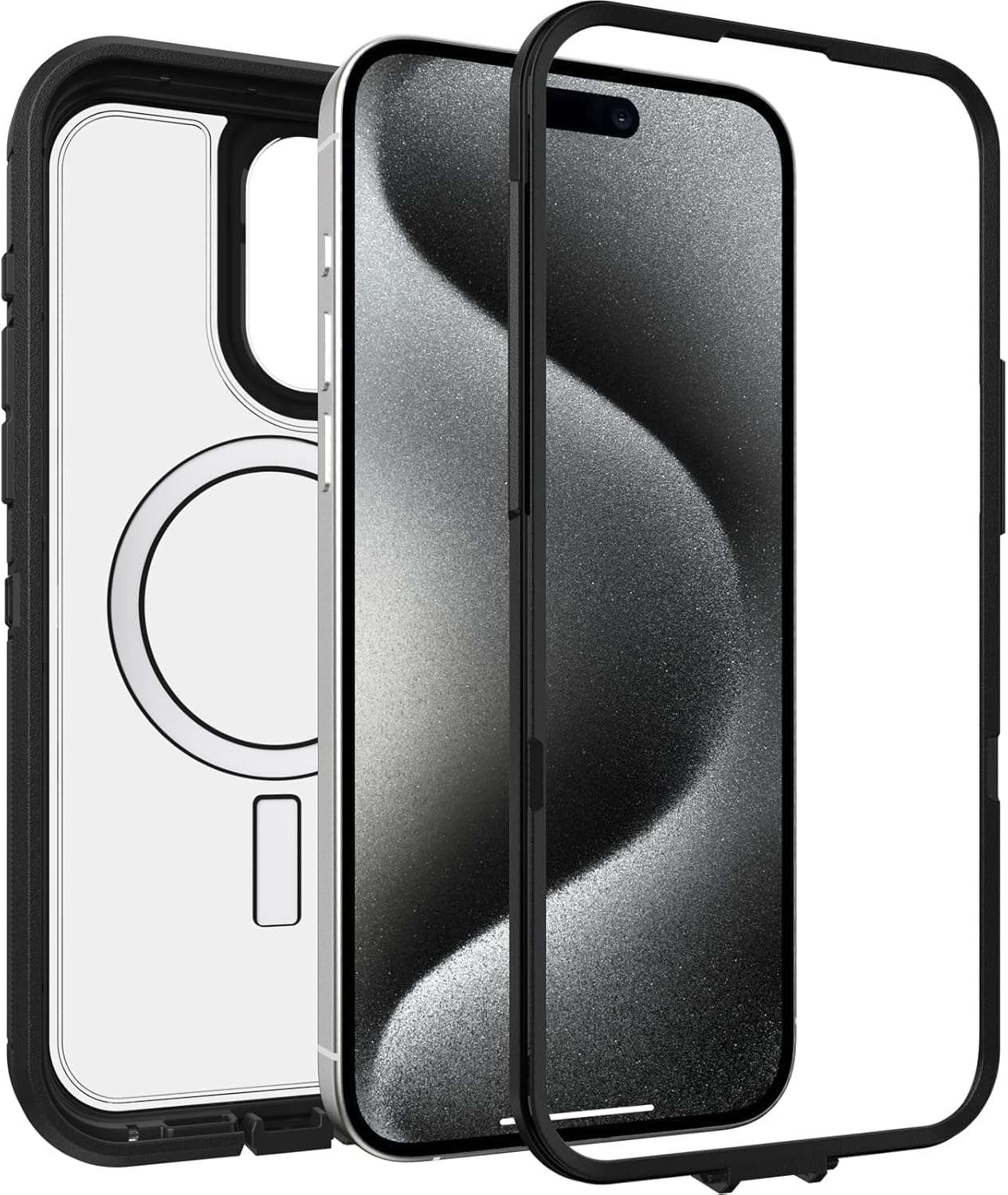 OtterBox Funda Transparente para iPhone 15 Plus y iPhone 14 Plus Defender Series XT, Lado Oscuro (Negro/Transparente), sin Pantalla, Resistente, se Ajusta a MagSafe, Accesorio de cordón