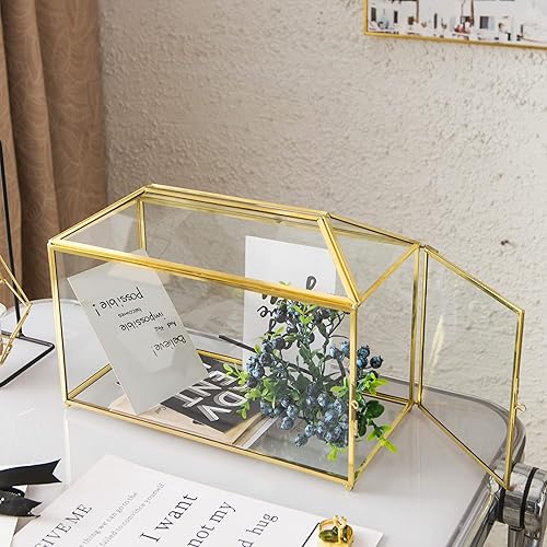 Miniatura 2 de Giadun Caja de Tarjetas de Boda de Cristal con Ranura, Caja de Tarjetas Transparente Grande de 12.6 Pulgadas de Latón Dorado con Cerradura para